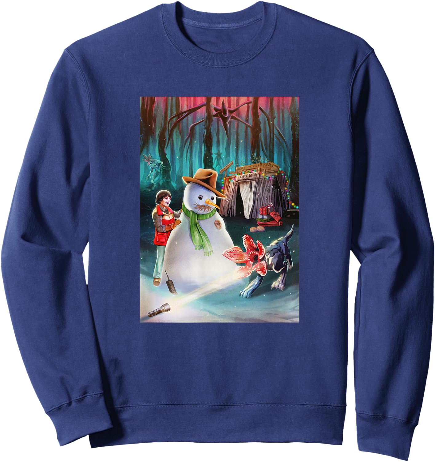 Stranger Things Christmas Upside down Castle Byers Poster Sweatshirt - Sweatshirt | Navy