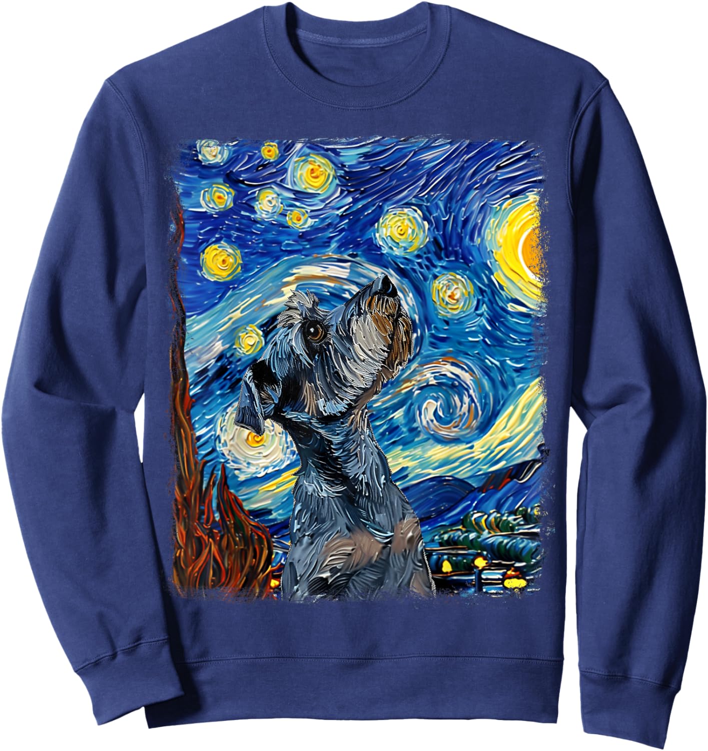 Miniature Schnauzer Dog Starry Night Painting Sweatshirt - Sweatshirt | Navy