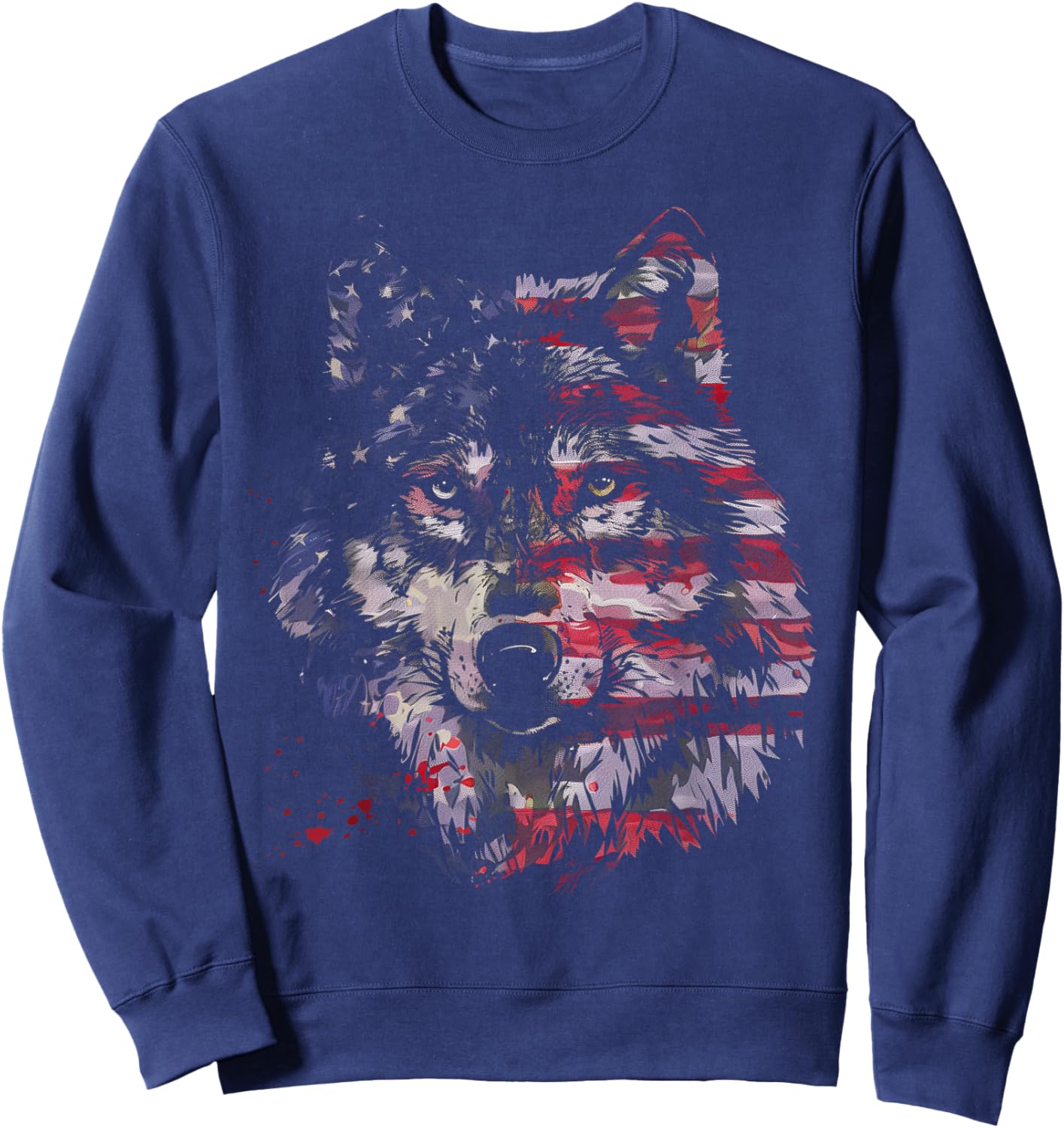 Wolf American Flag USA Patriotic Wolf Lover Sweatshirt - Sweatshirt | Navy