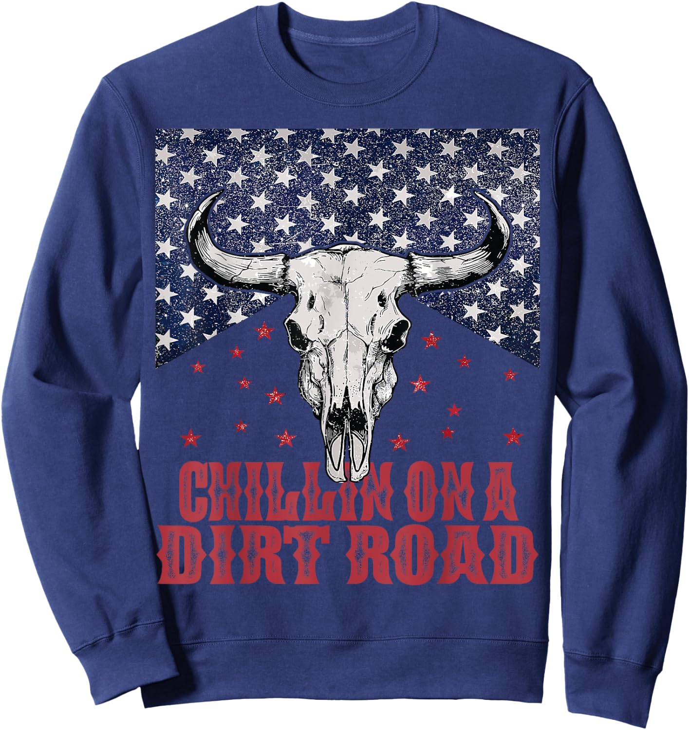 Chillin On A Dirt Road Country Music Western Vintage US Flag Sweatshirt - Sweatshirt | Navy