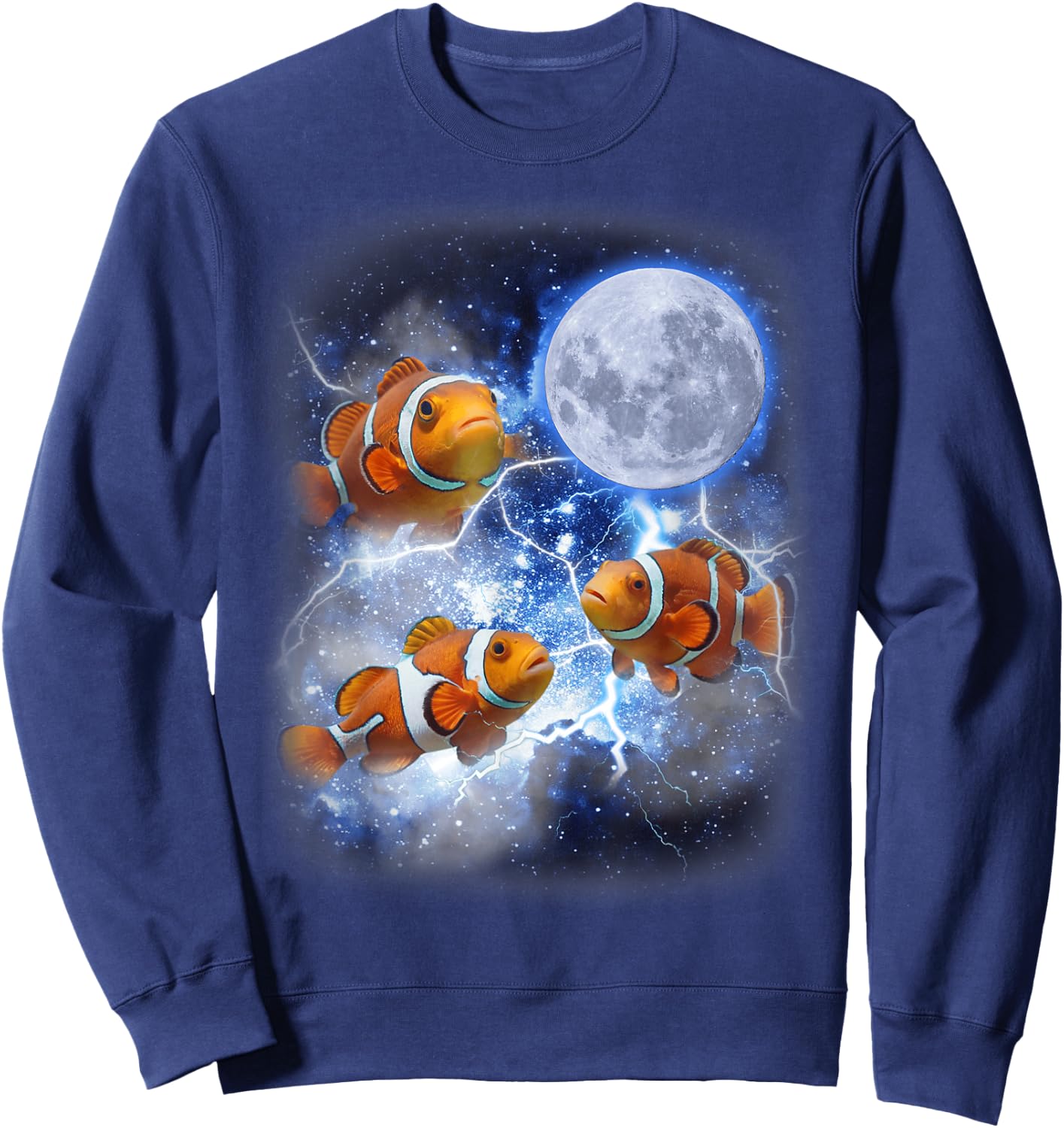 Three Clownfish Moon - Tropical Ocean Marine Clown Fish Sweatshirt - Sweatshirt | Navy