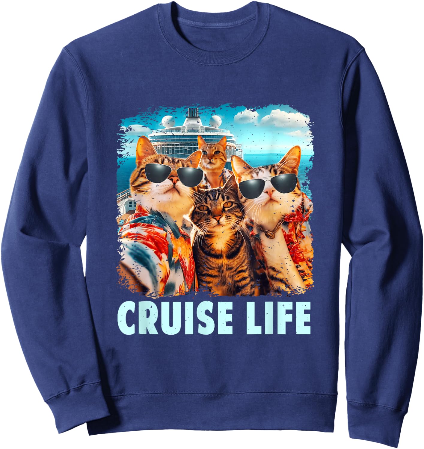 Selfie Cat Fun Cruise Buddies Ship Vacation Friends Family Sweatshirt - Sweatshirt | Navy