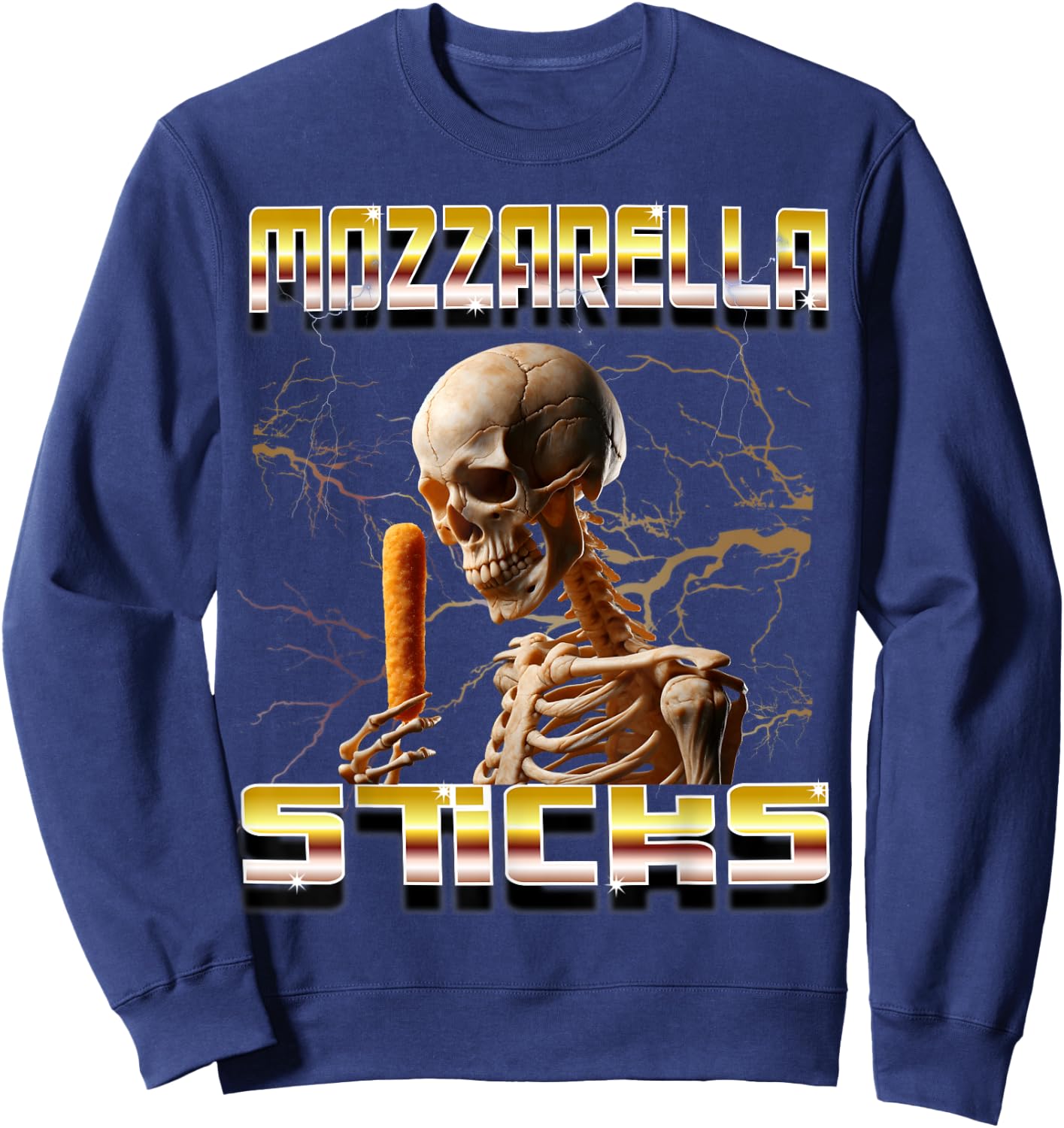 Mozzarella Sticks Bootleg Rap CDs Style Funny Meme Skeleton Sweatshirt - Sweatshirt | Navy
