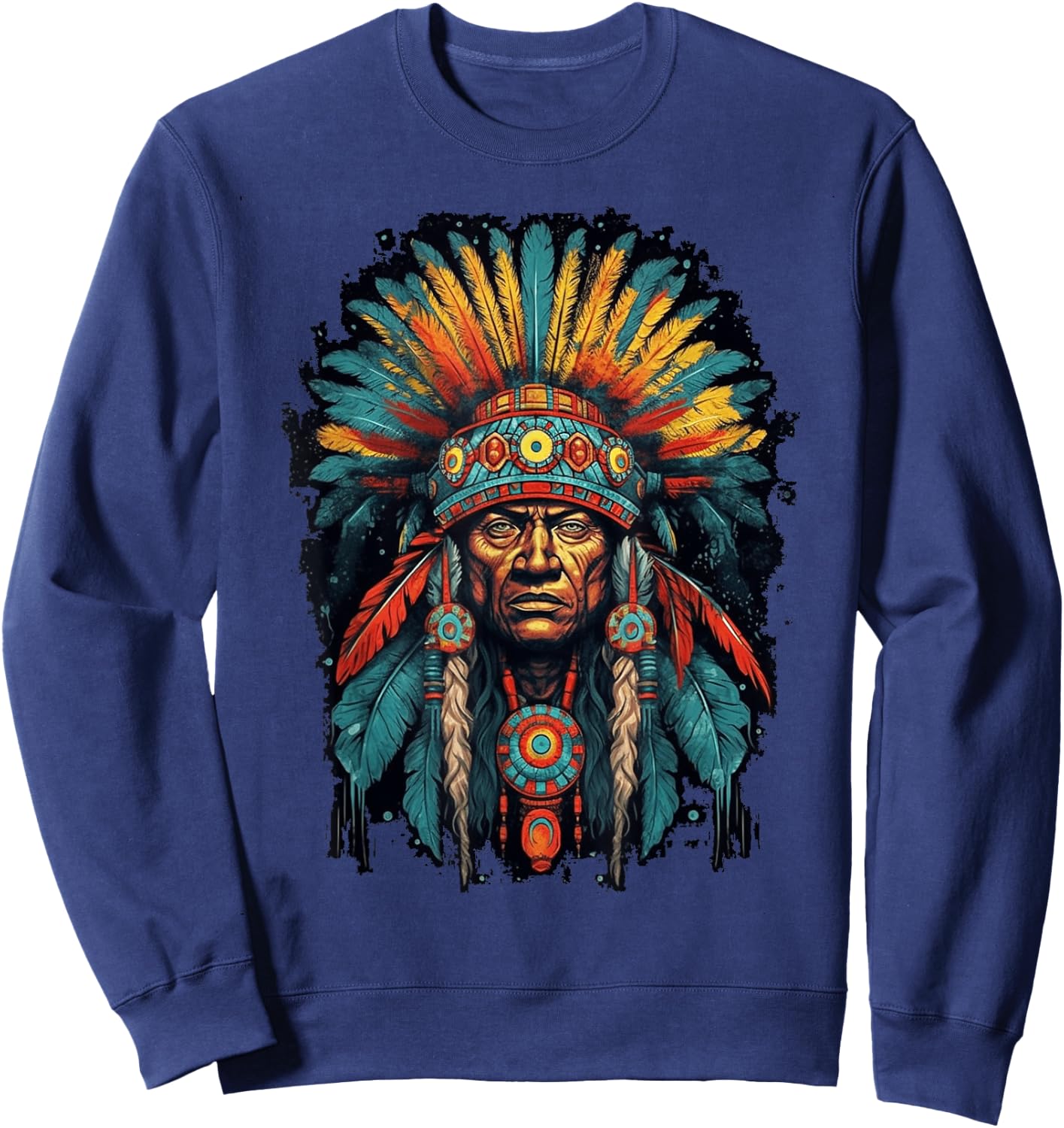Native American Indian Headdress Traditional Art Men Women Sweatshirt - Sweatshirt | Navy