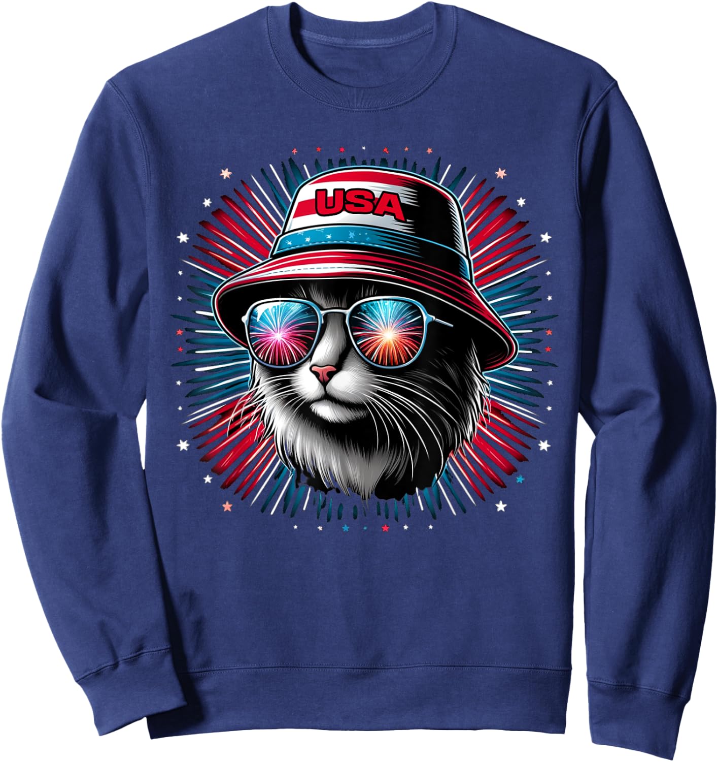 Women Ameowica Funny Patriotic Cat Meowica 4th of July Sweatshirt - Sweatshirt | Navy