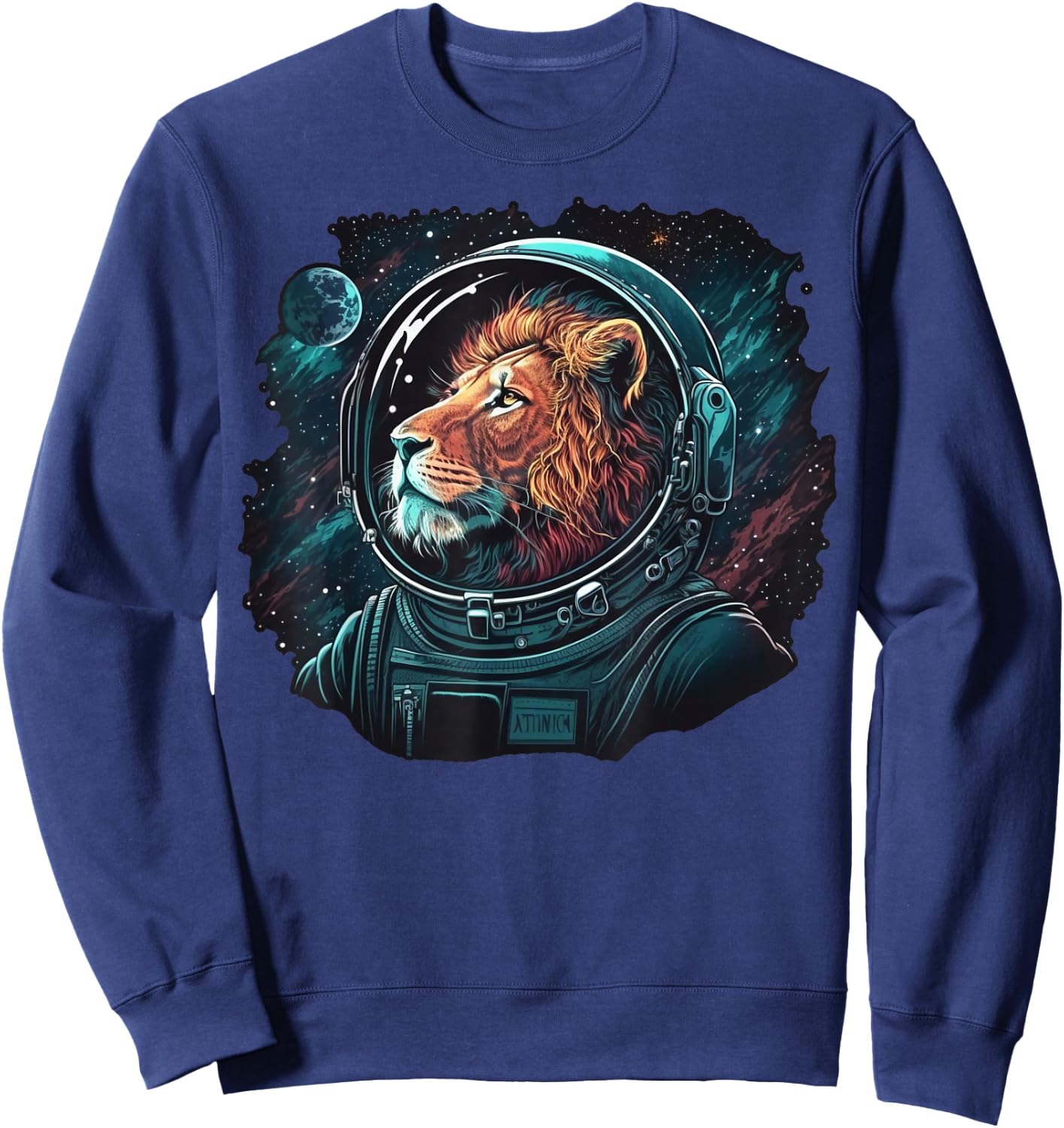 Outer Space Lion on Galaxy Astronaut Lion Sweatshirt - Sweatshirt | Navy