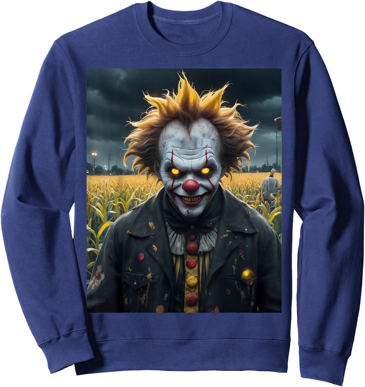 Evil Clown a Corn Field Monster Dark Horror Scary Spooky Sweatshirt - Sweatshirt | Navy
