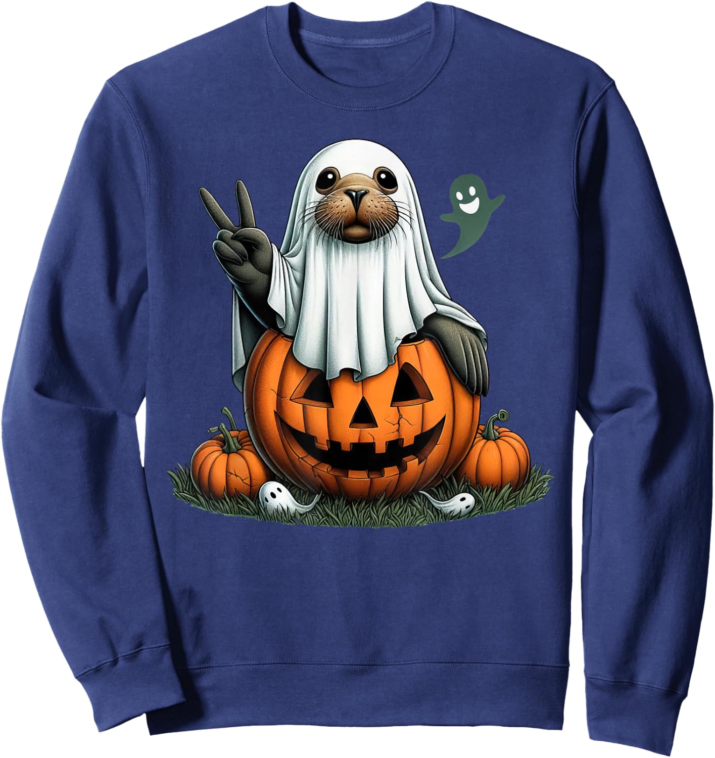 Funny Sea Lion Boo Halloween Ghost Kids Sweatshirt - Sweatshirt | Navy