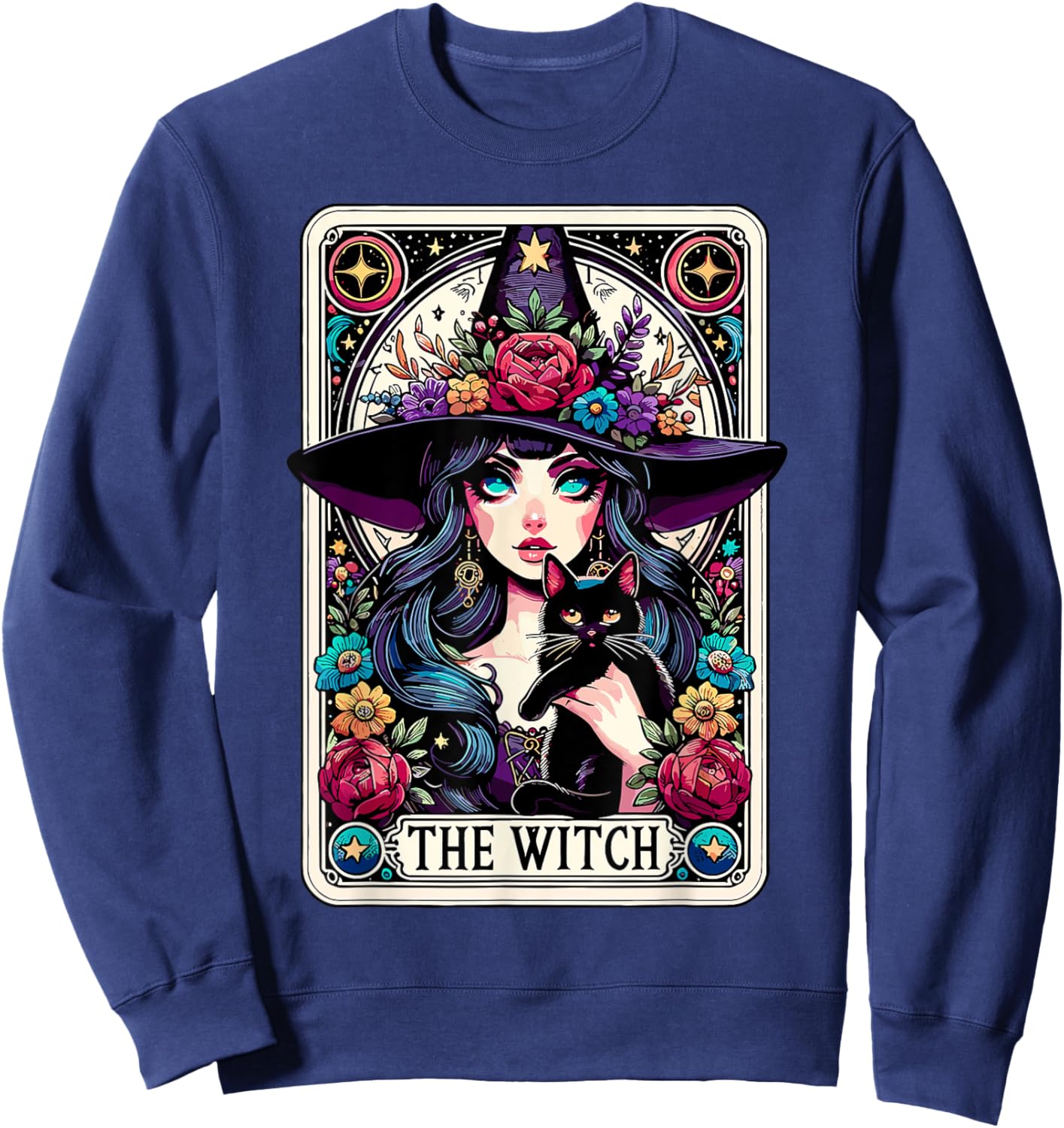 The Witch Tarot Card Halloween Gothic Witchy Vibes Black Cat Sweatshirt - Sweatshirt | Navy