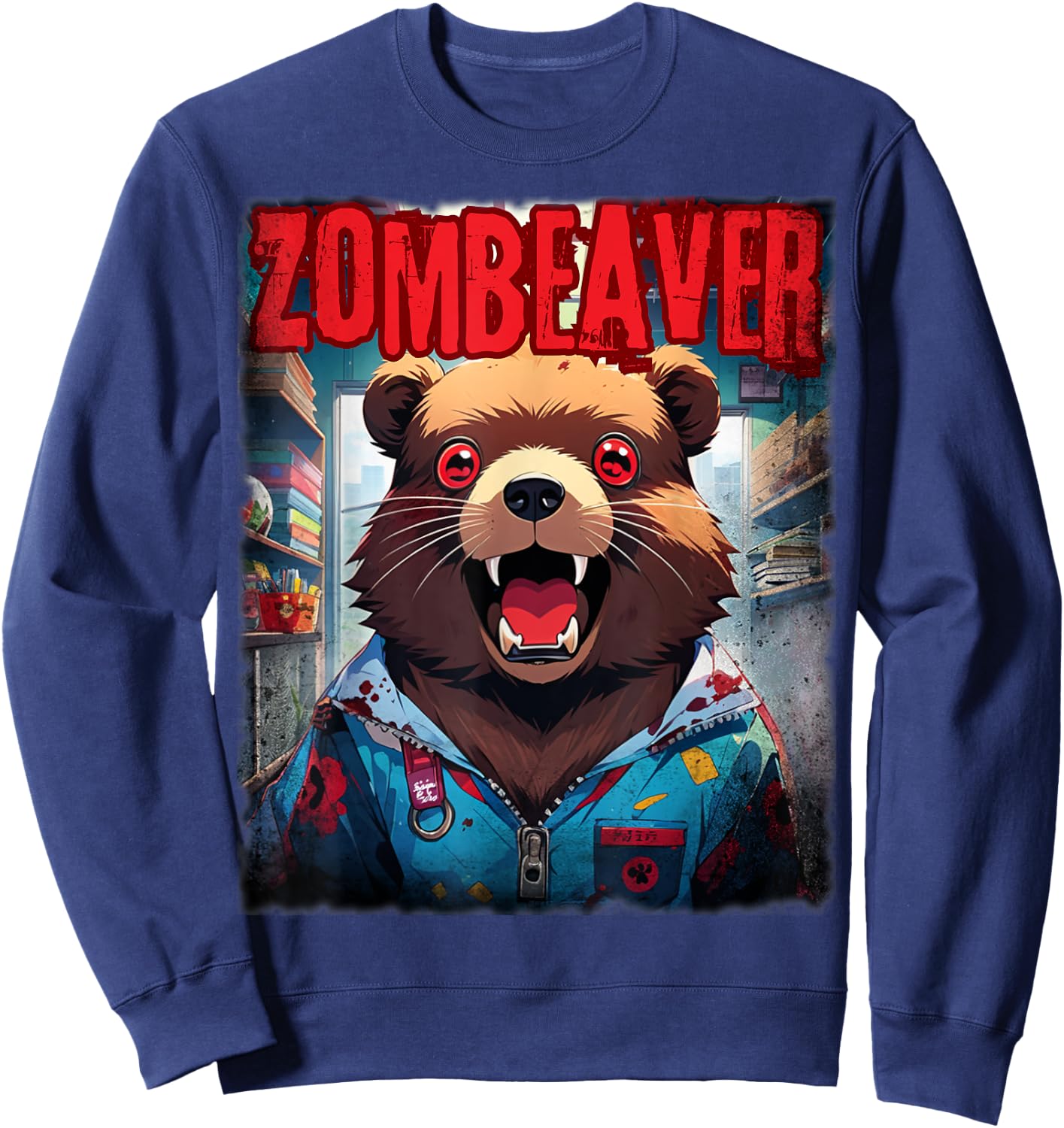Cute Zombie Beaver Zombeaver Scary Animal For Halloween Sweatshirt - Sweatshirt | Navy