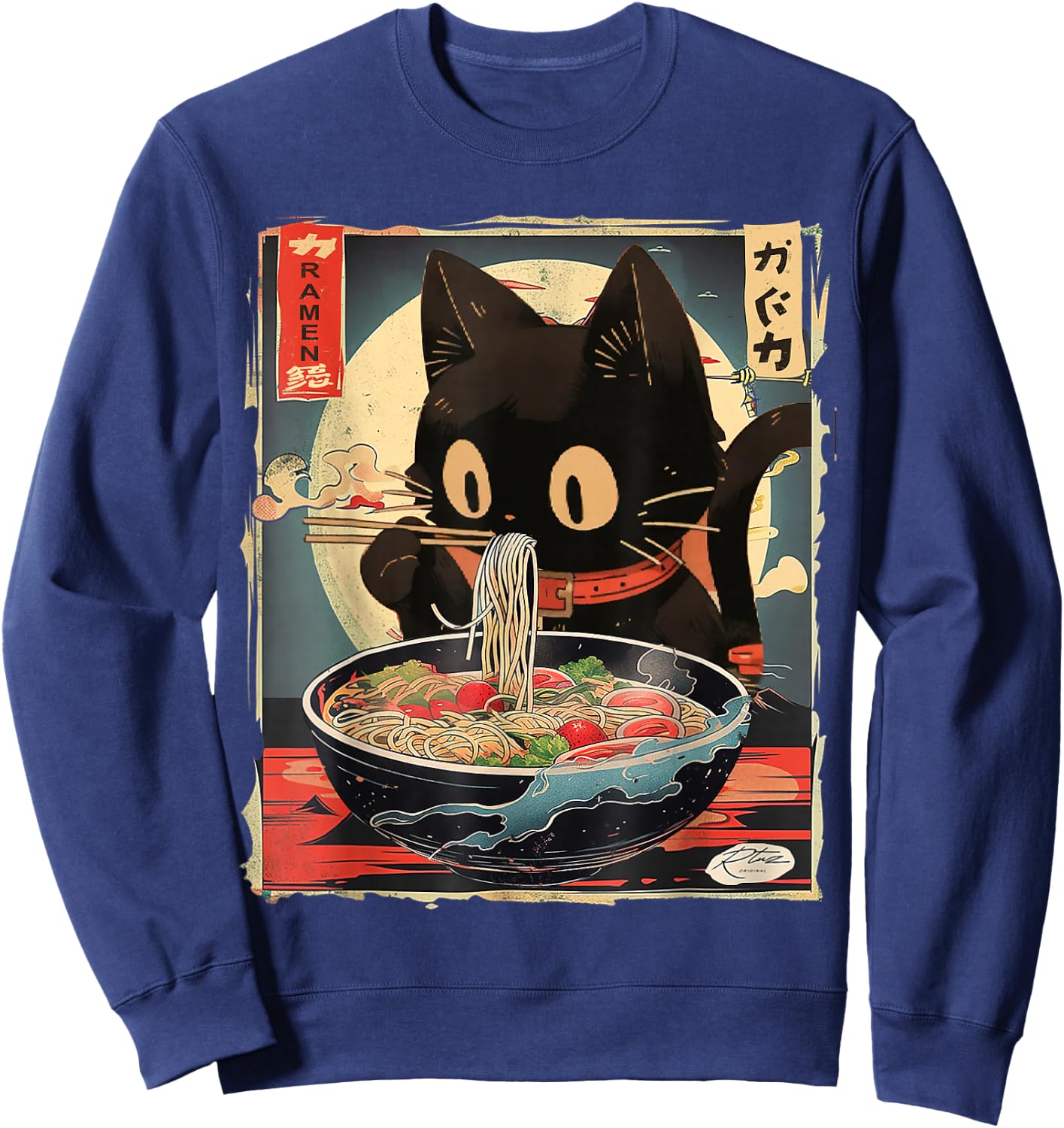 Cat Ramen Manga Anime for Kids Boys Girls Teens Kawaii Cat Eating Ramen Noodles Anime Gift Girls Teens Sweatshirt - Sweatshirt | Navy