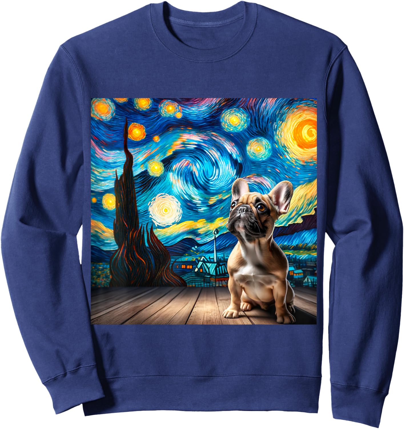 French Bulldog Starry Night Shirt Vincent Van Gogh Frenchie Women Kids Sweatshirt - Sweatshirt | Navy
