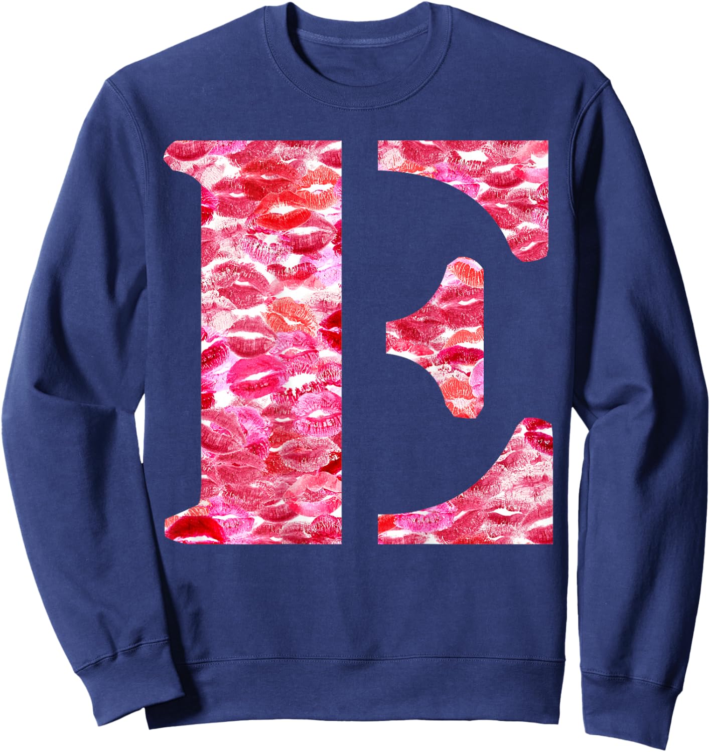 Back Print Only - Lipstick Kisses For Boyfriend Letter E Sweatshirt - Sweatshirt | Navy