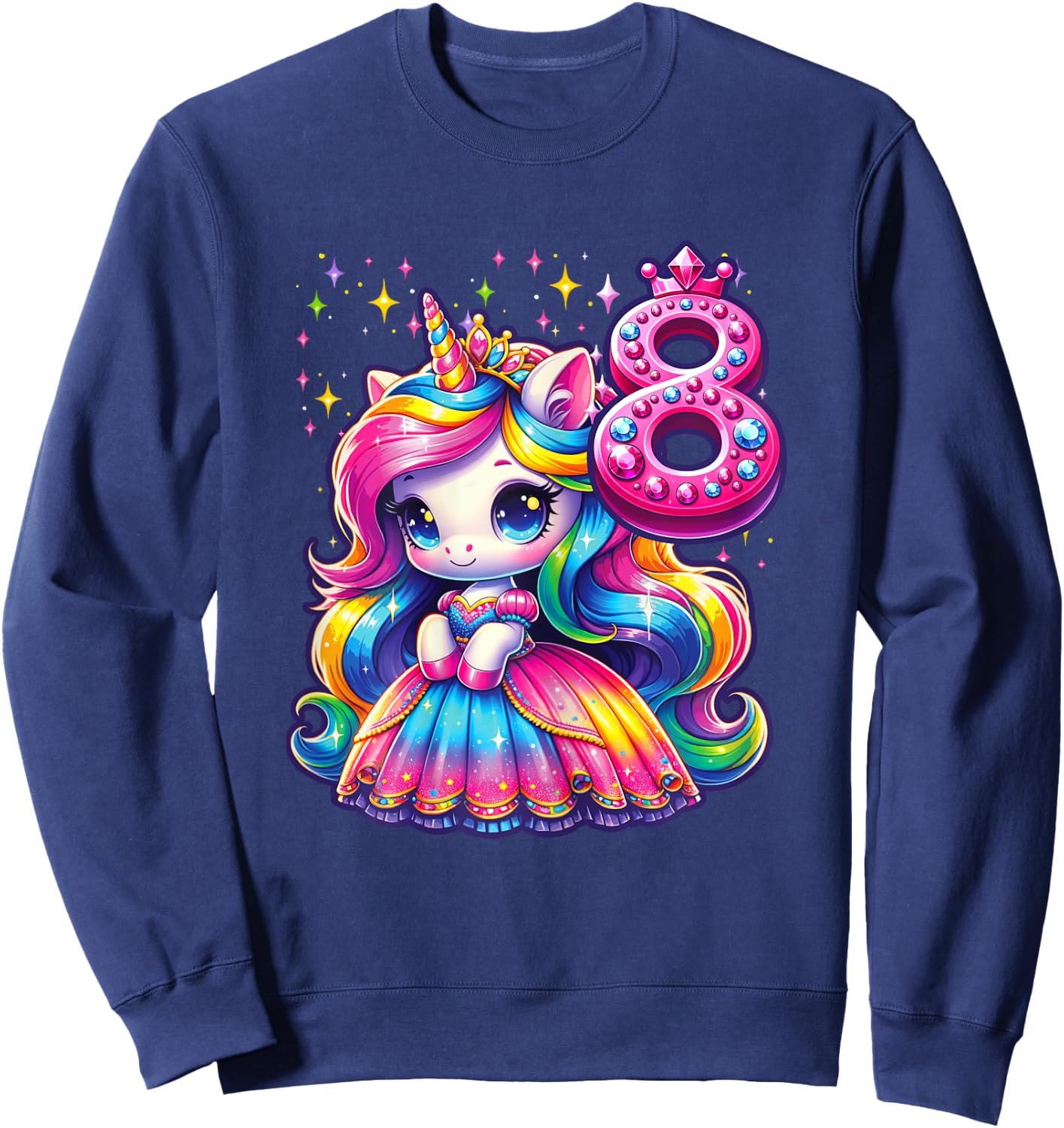 Unicorn Princess 8th Birthday 8 Year Old Party Girl Outfit Sweatshirt - Sweatshirt | Navy