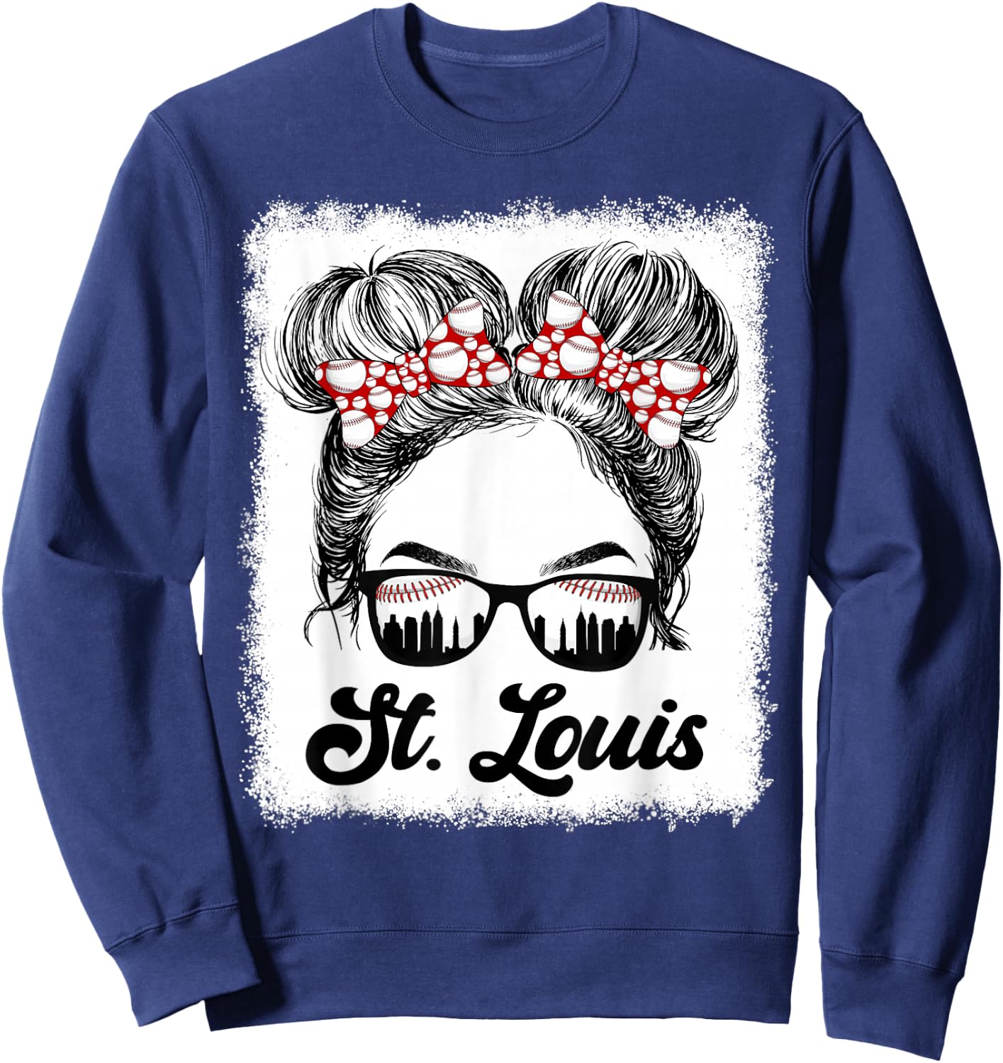 St. Louis Retro Baseball Love Messy Bun Girl Met At Game Day Sweatshirt - Sweatshirt | Navy