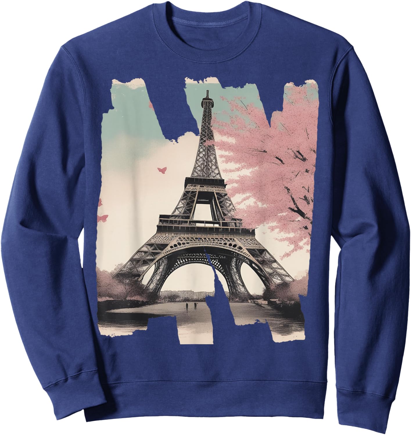 Eiffel Tower Souvenir Paris Cherry Blossom Bonjour French Sweatshirt - Sweatshirt | Navy