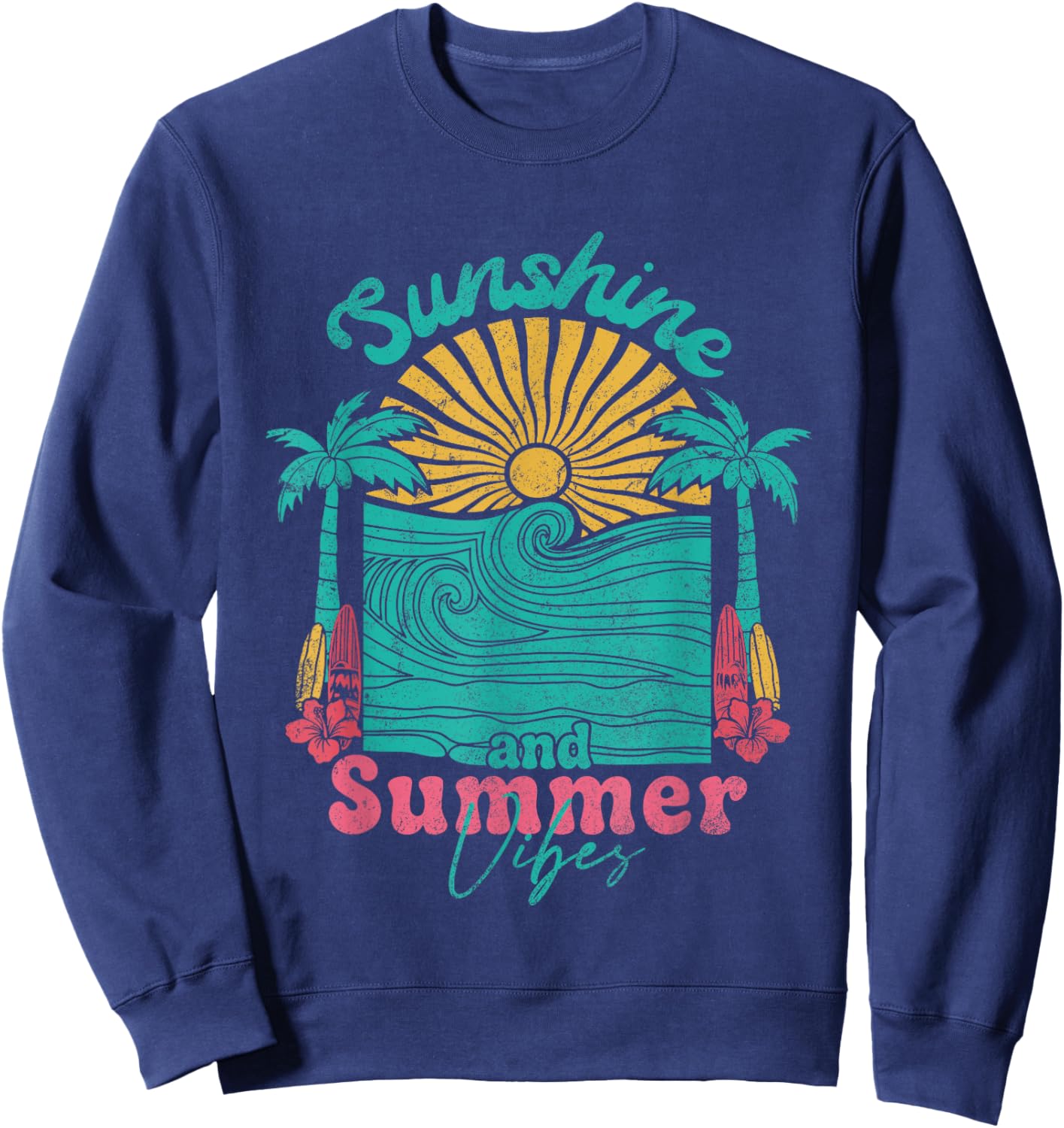 Sunshine and Summer Vibes Retro Beach Vacation Girls Trip Sweatshirt - Sweatshirt | Navy