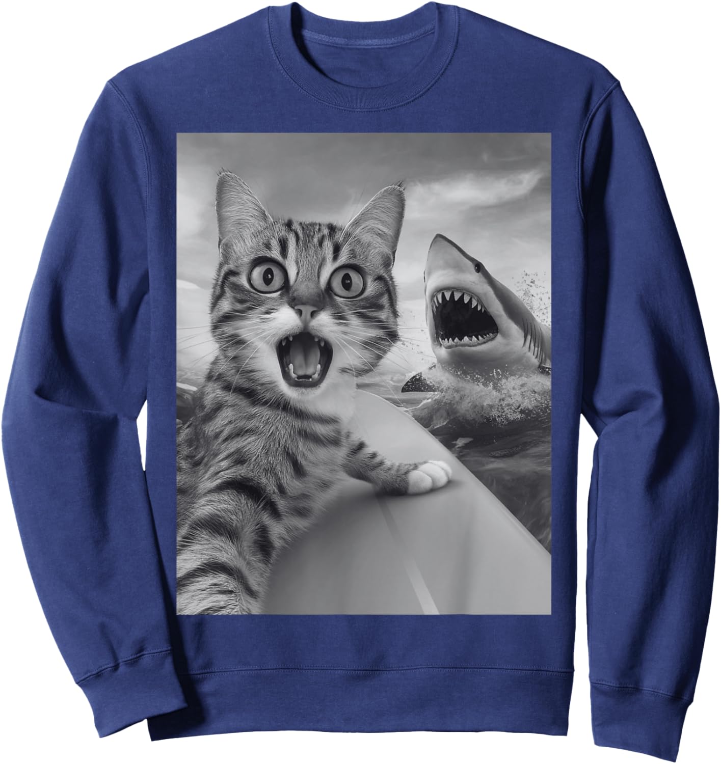 Funny Cat Selfie with Shark Sweatshirt - Sweatshirt | Navy