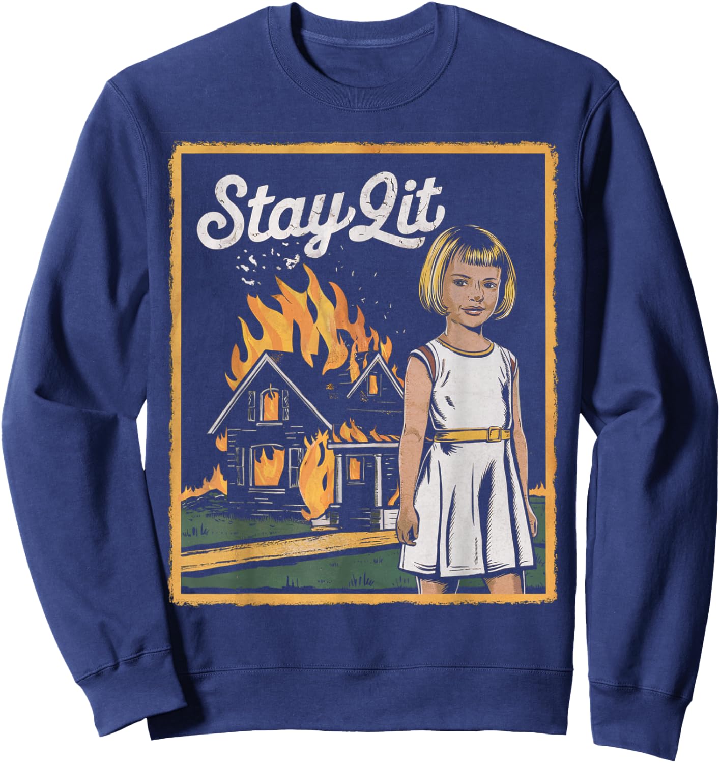Vintage Horror Movie Lover Retro Halloween Shirt Stay Lit Sweatshirt - Sweatshirt | Navy