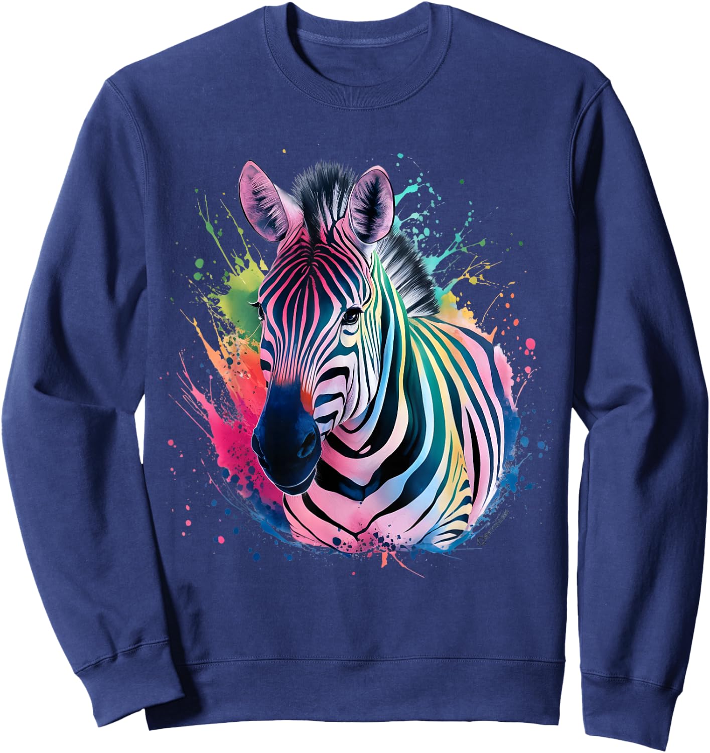 Zebra Men Woman Colorful Watercolor Zebra Sweatshirt - Sweatshirt | Navy