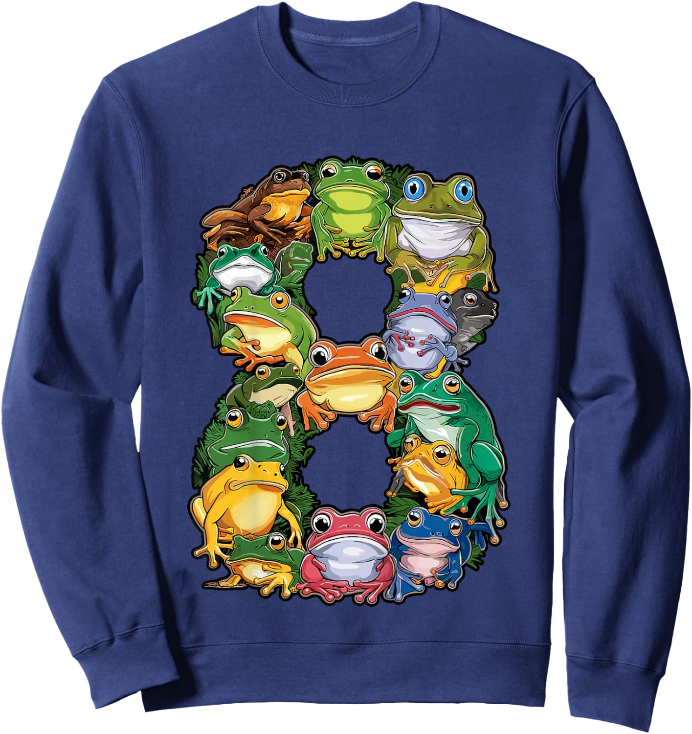 Toddler Frog Themed 8th Birthday 8 Year Old Kids Frog Lover Sweatshirt - Sweatshirt | Navy