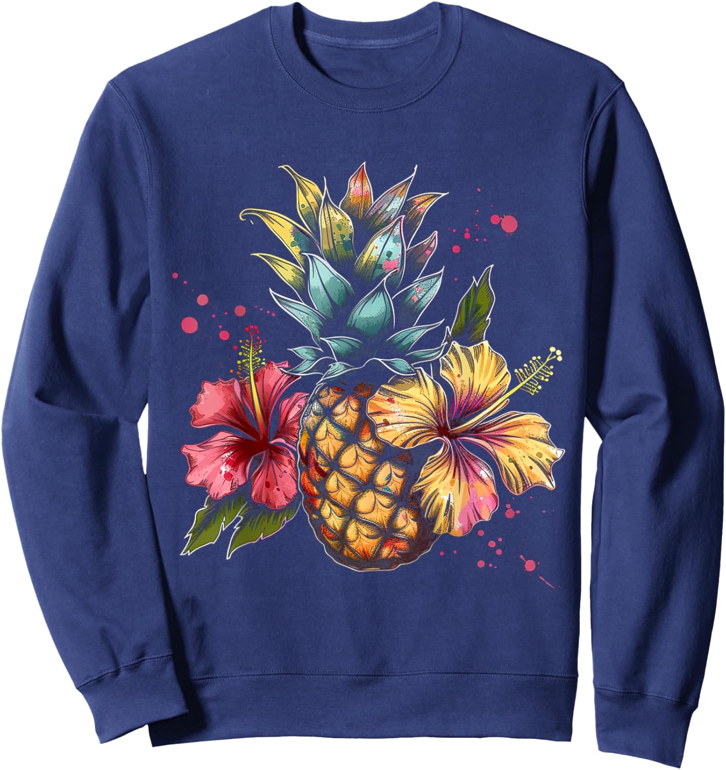 Pineapple And Hibiscus Flower Hawaii Summer Beach Women Kids Sweatshirt - Sweatshirt | Navy