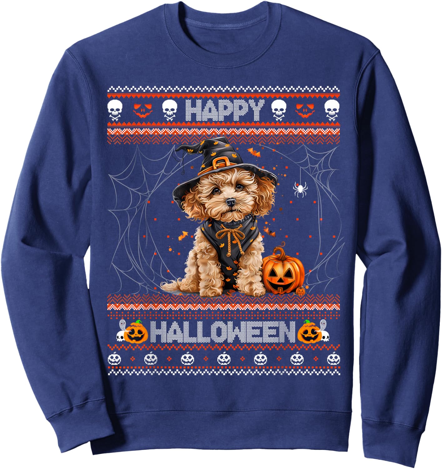 Happy Halloween Ugly Poodle Howl-o-ween Pumpkin Dog lover Sweatshirt - Sweatshirt | Navy