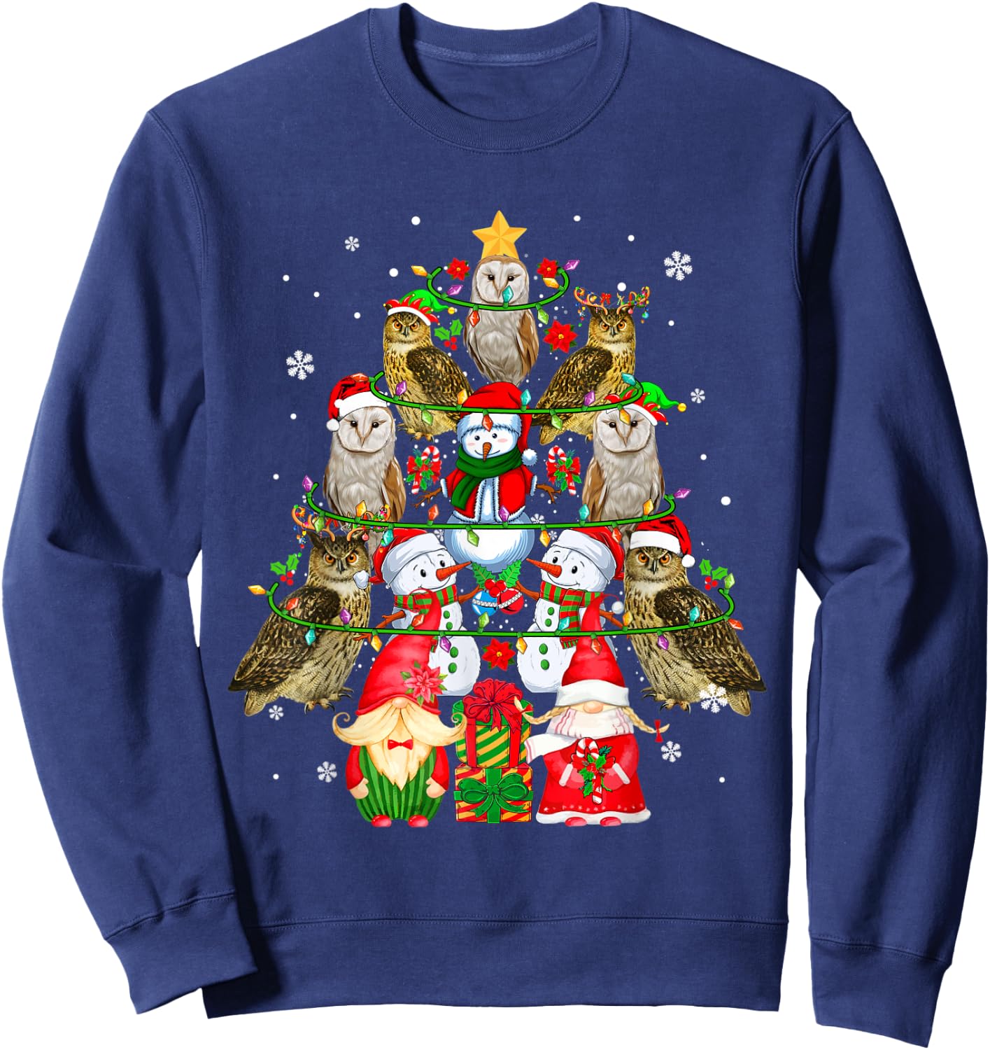 Group Santa Owls With Snowmen Gnomes As Xmas Tree Lover Sweatshirt - Sweatshirt | Navy