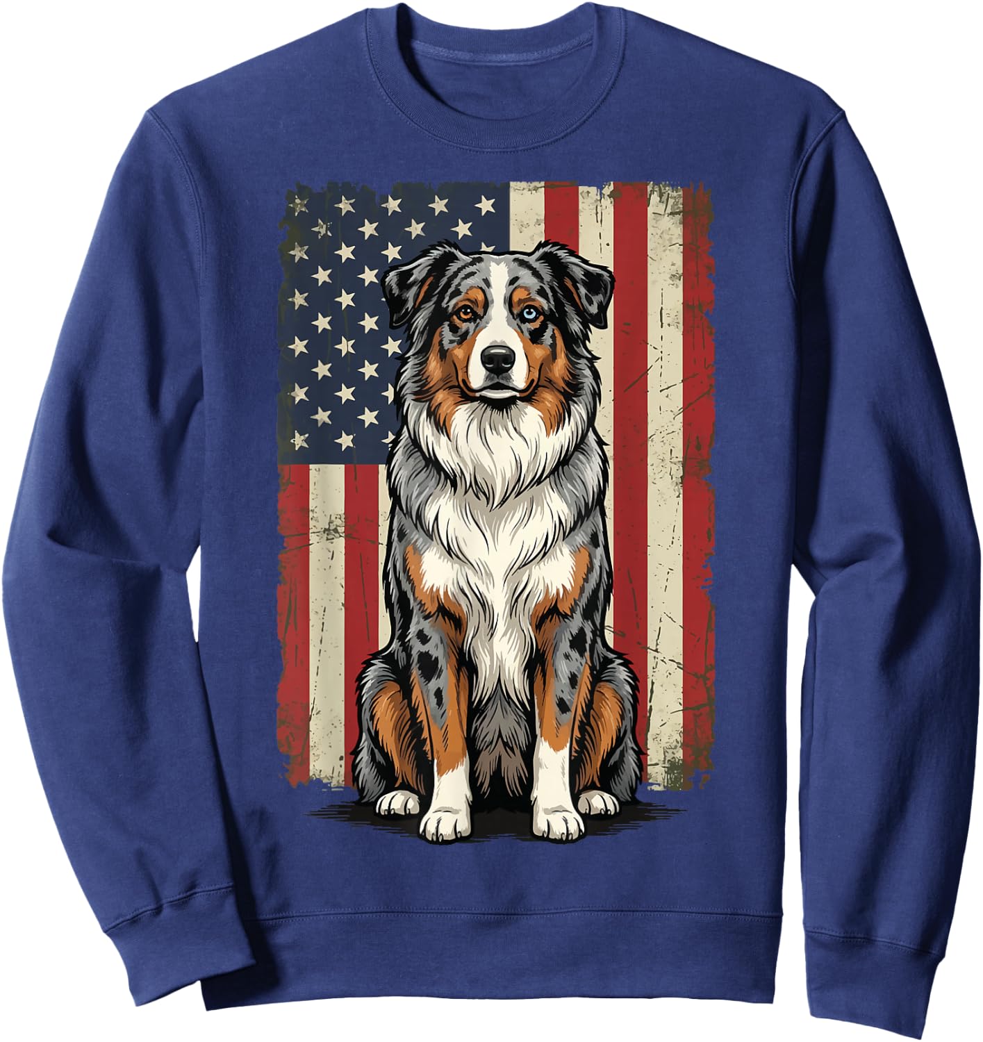 Australian Shepherd USA Flag 4th of July Sweatshirt - Sweatshirt | Navy