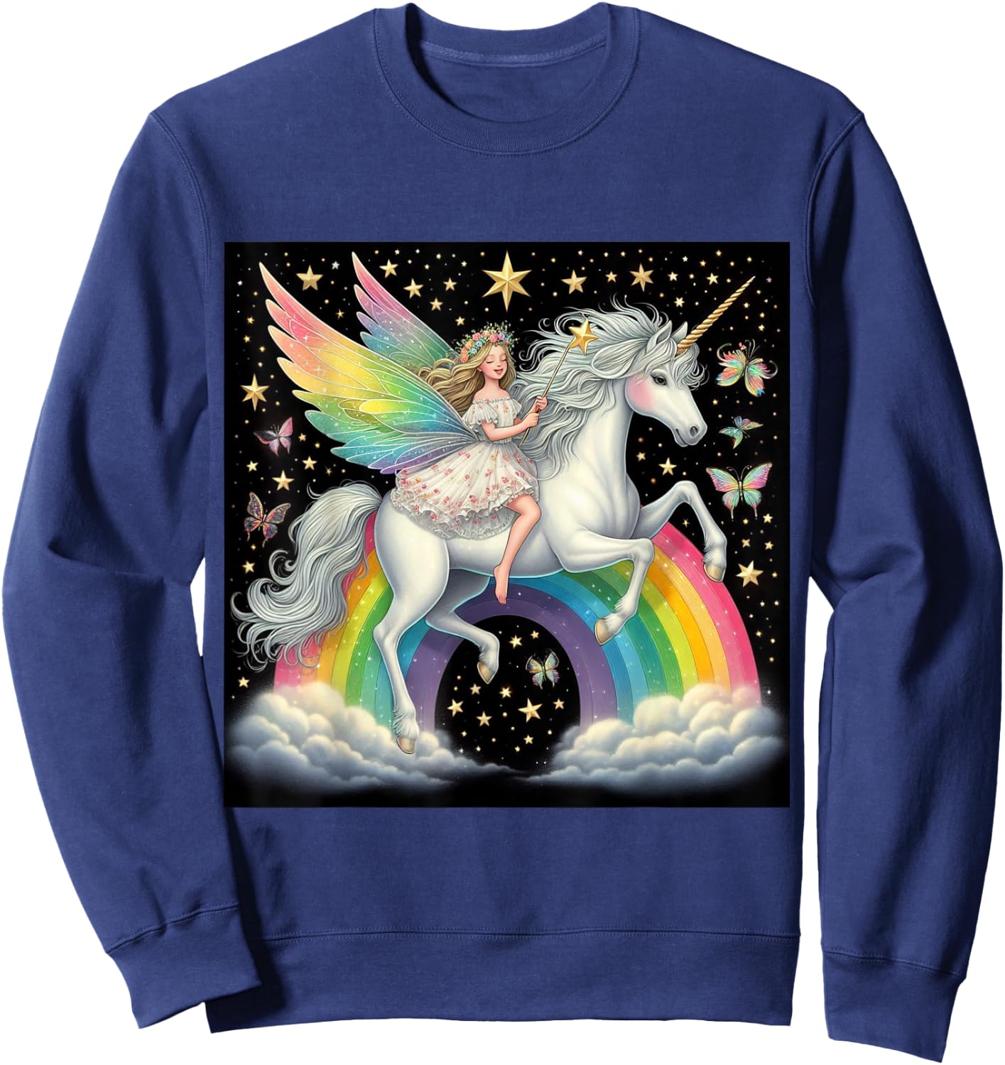 Fairy Riding A Unicorn Boys Girls Men Women Kids Adults Sweatshirt - Sweatshirt | Navy