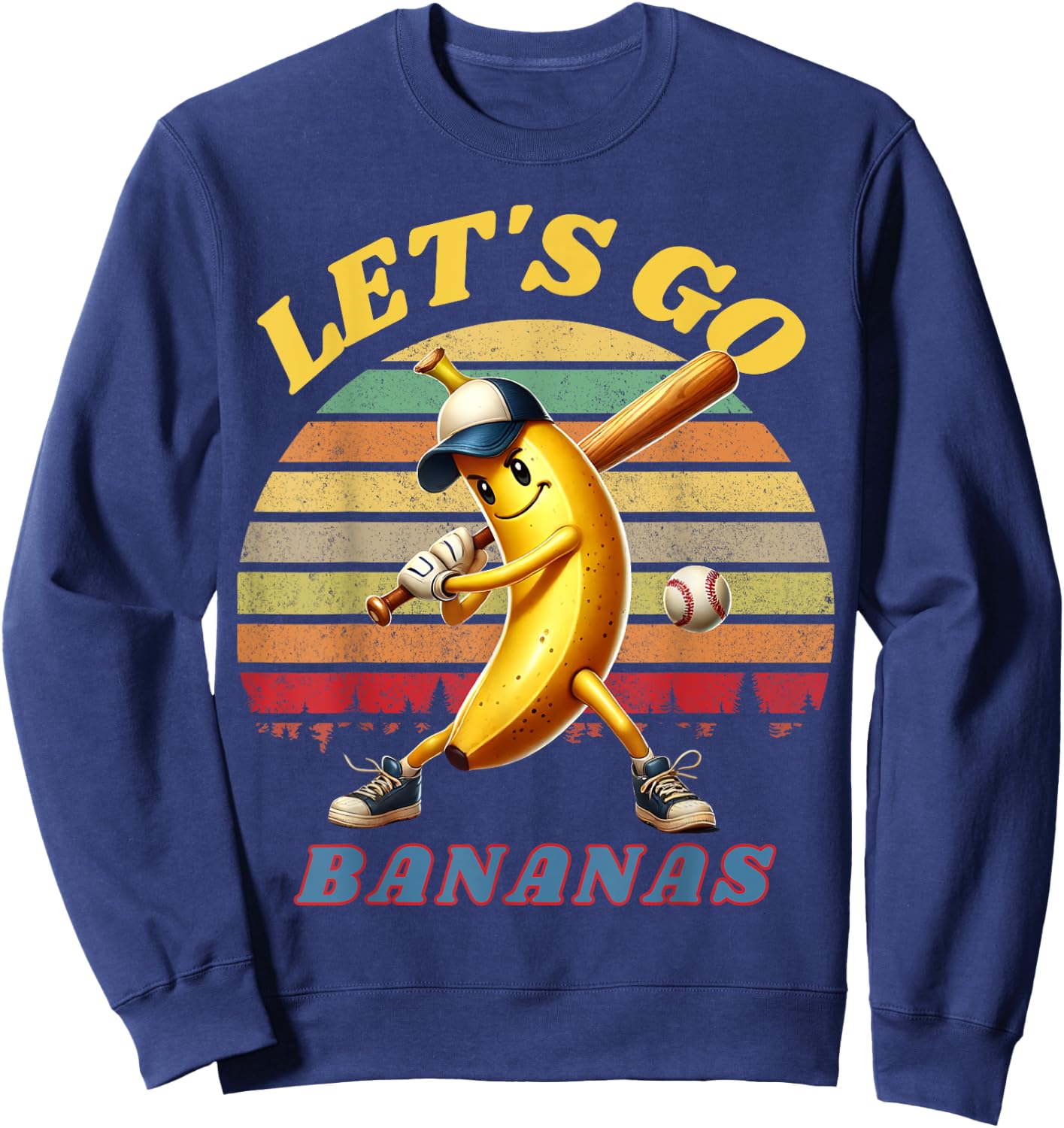 Lets Go Bananas Banana Playing Baseball Baseball Player Gift Sweatshirt - Sweatshirt | Navy