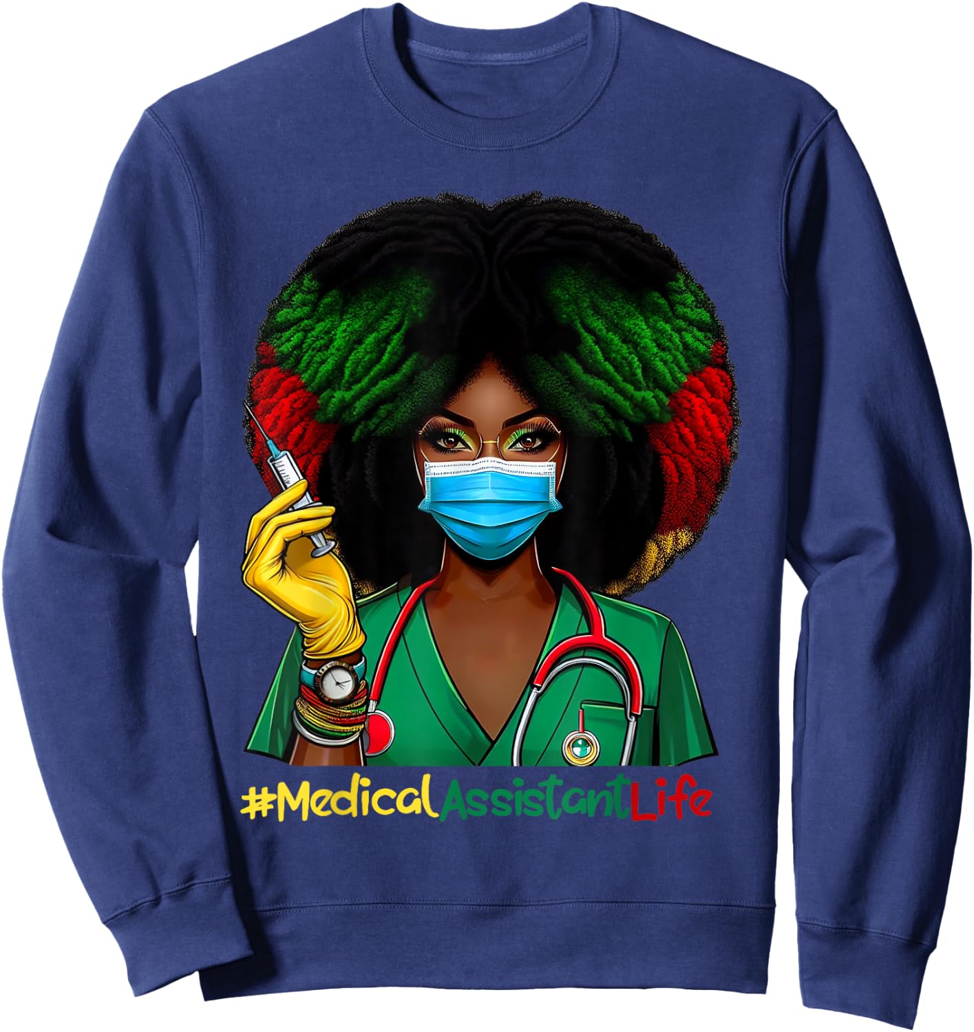 Medical Assistant Nurse Afro Woman Nursing Juneteenth Sweatshirt - Sweatshirt | Navy