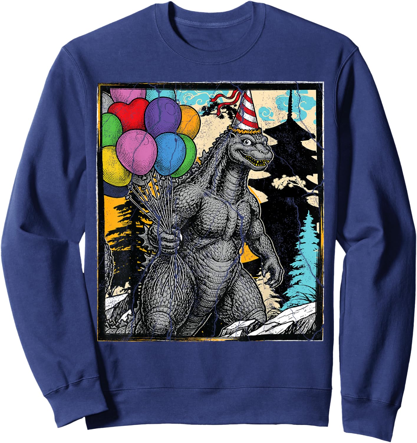 Kaiju Birthday Party Japanese Monster Japan Poster Sweatshirt - Sweatshirt | Navy