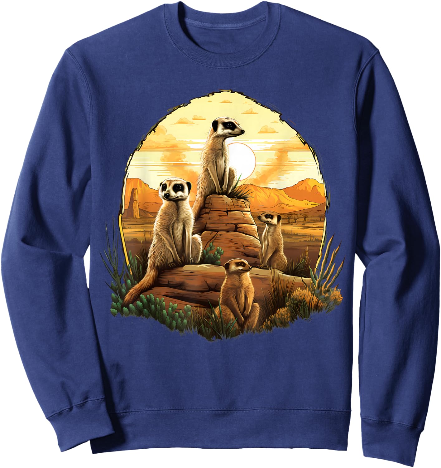 Meerkat Wildlife Savanna Sunset Artwork Colourful Drawing Sweatshirt - Sweatshirt | Navy