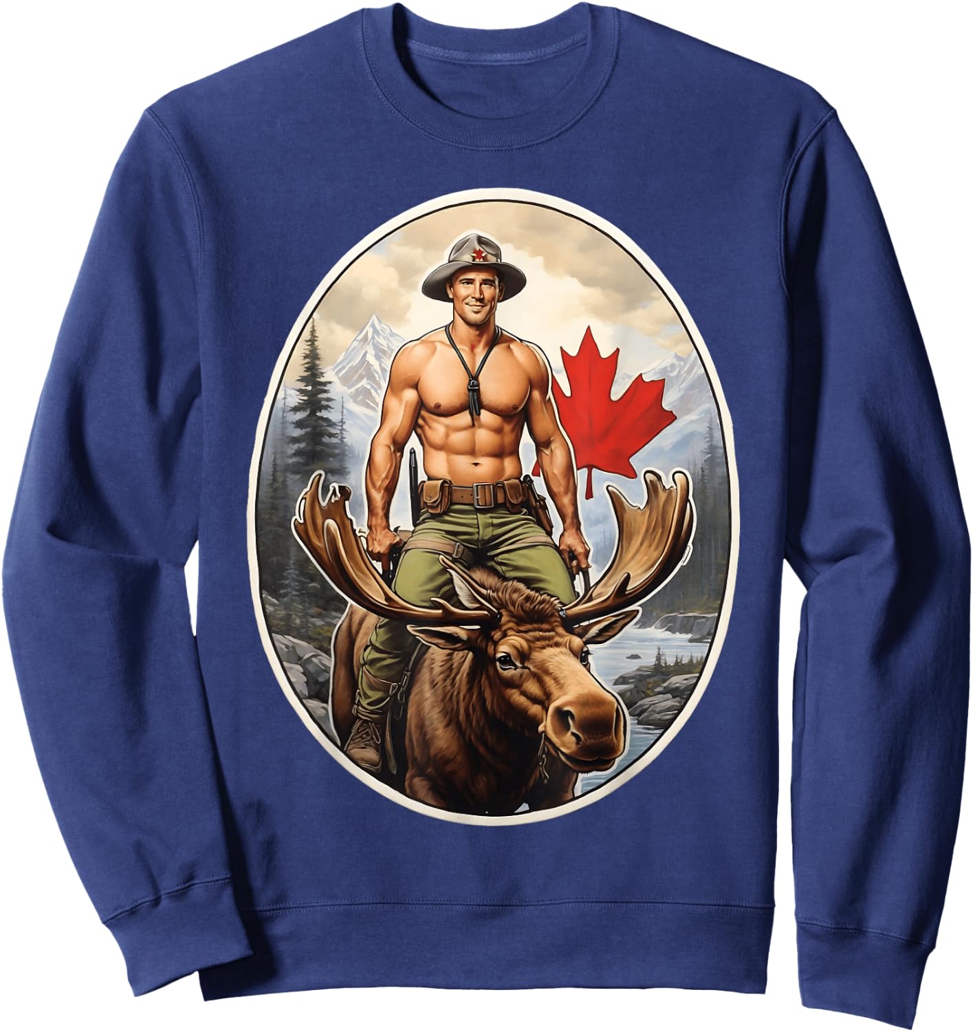 Canadian Mountie Adventure - Shirtless Rider Majestic Moose Sweatshirt - Sweatshirt | Navy