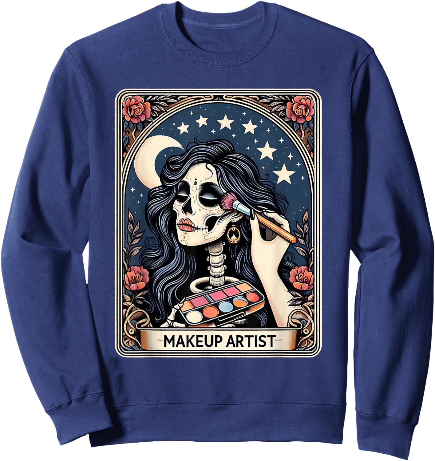 Makeup Artist Tarot Card Gothic Skeleton Moon Women Sweatshirt - Sweatshirt | Navy
