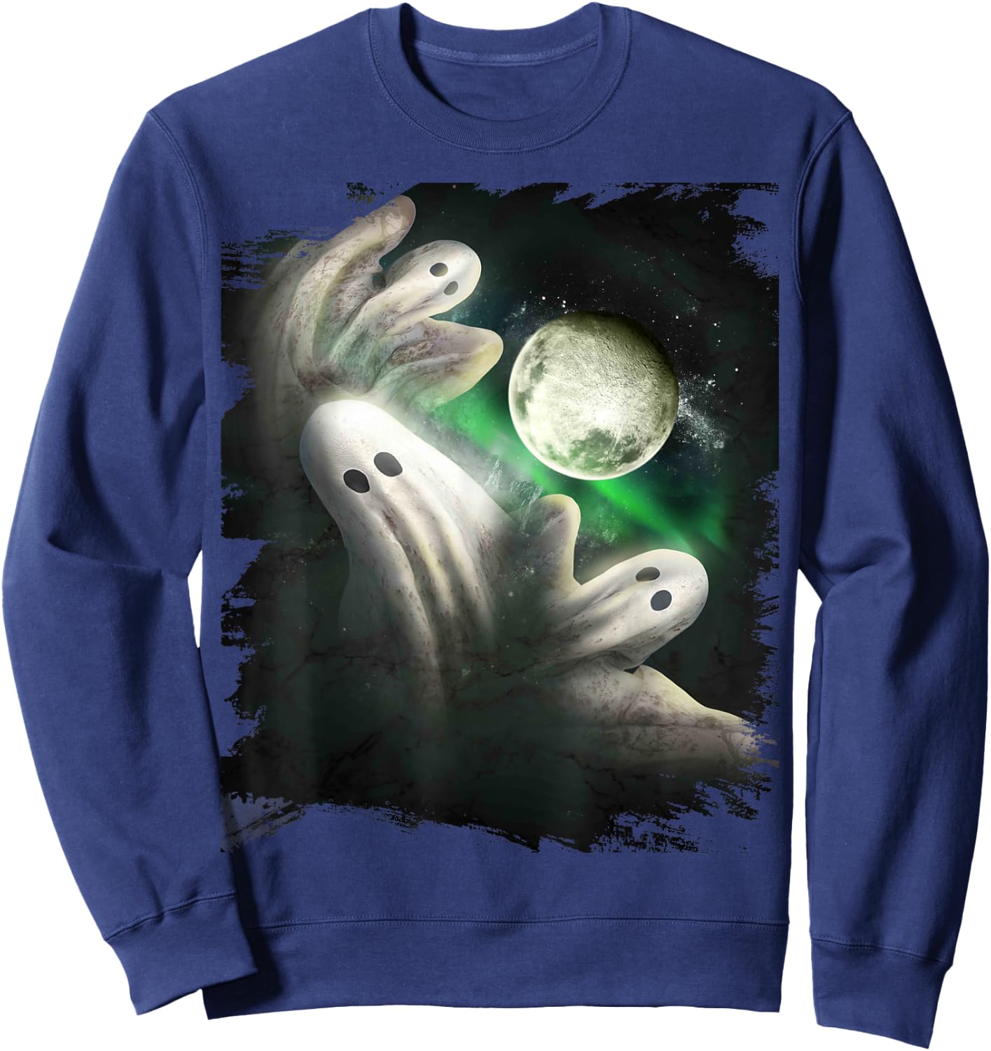 3 Three Ghost Moon, Wolf Ghosts Howling, Funny Halloween Sweatshirt - Sweatshirt | Navy