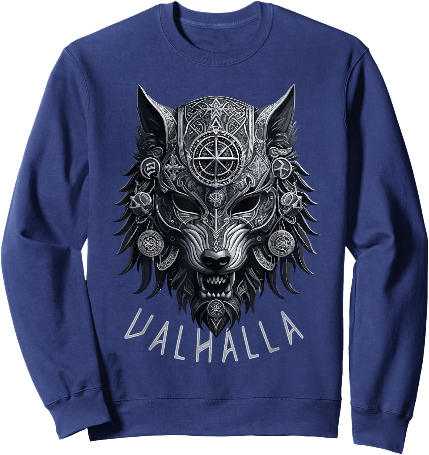 Valhalla Wolf Mask Odin Runes Norse Compass Viking Men Women Sweatshirt - Sweatshirt | Navy
