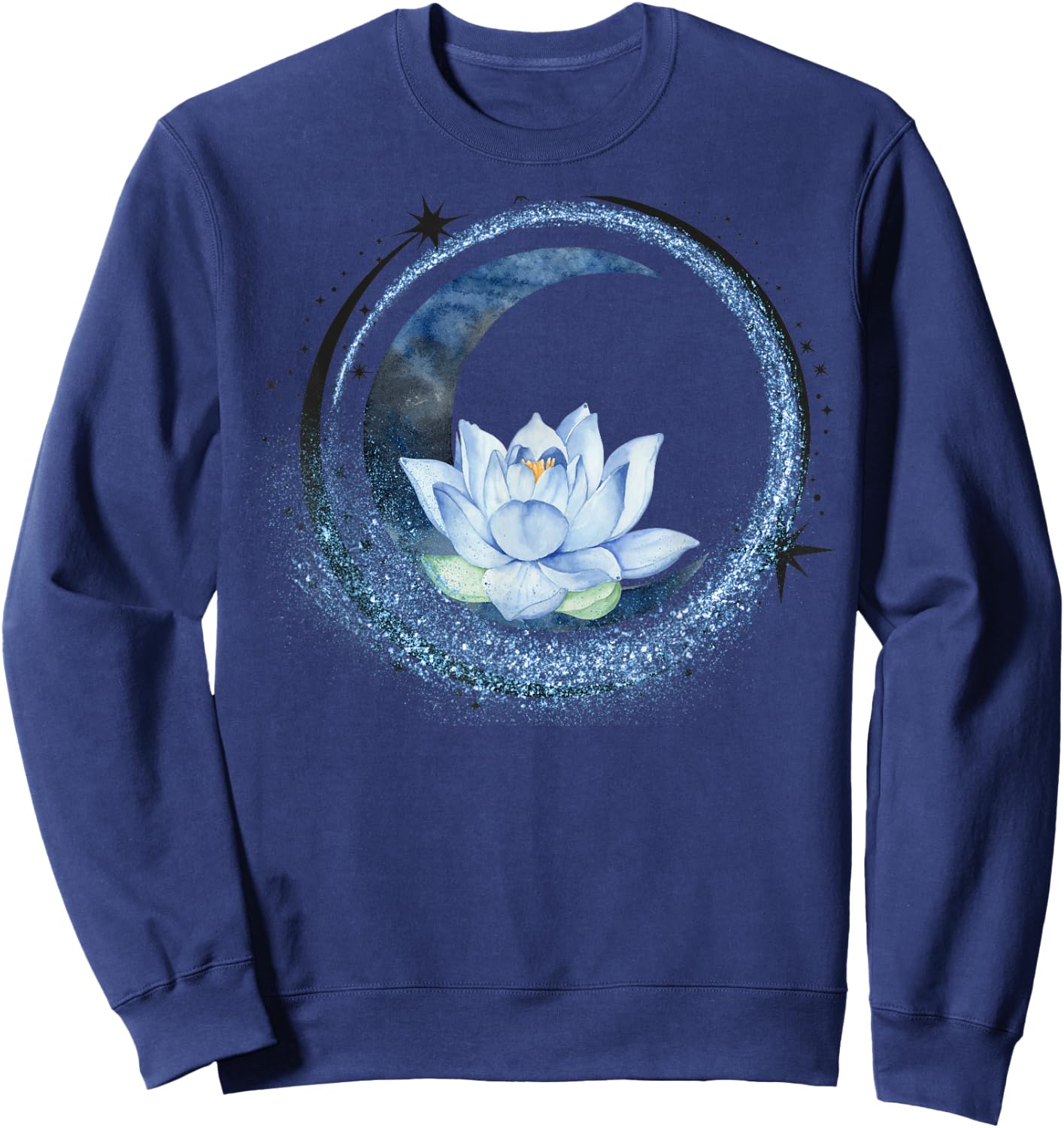 Crescent Moon and Circle of Stars with Lotus Flower Graphic Sweatshirt - Sweatshirt | Navy