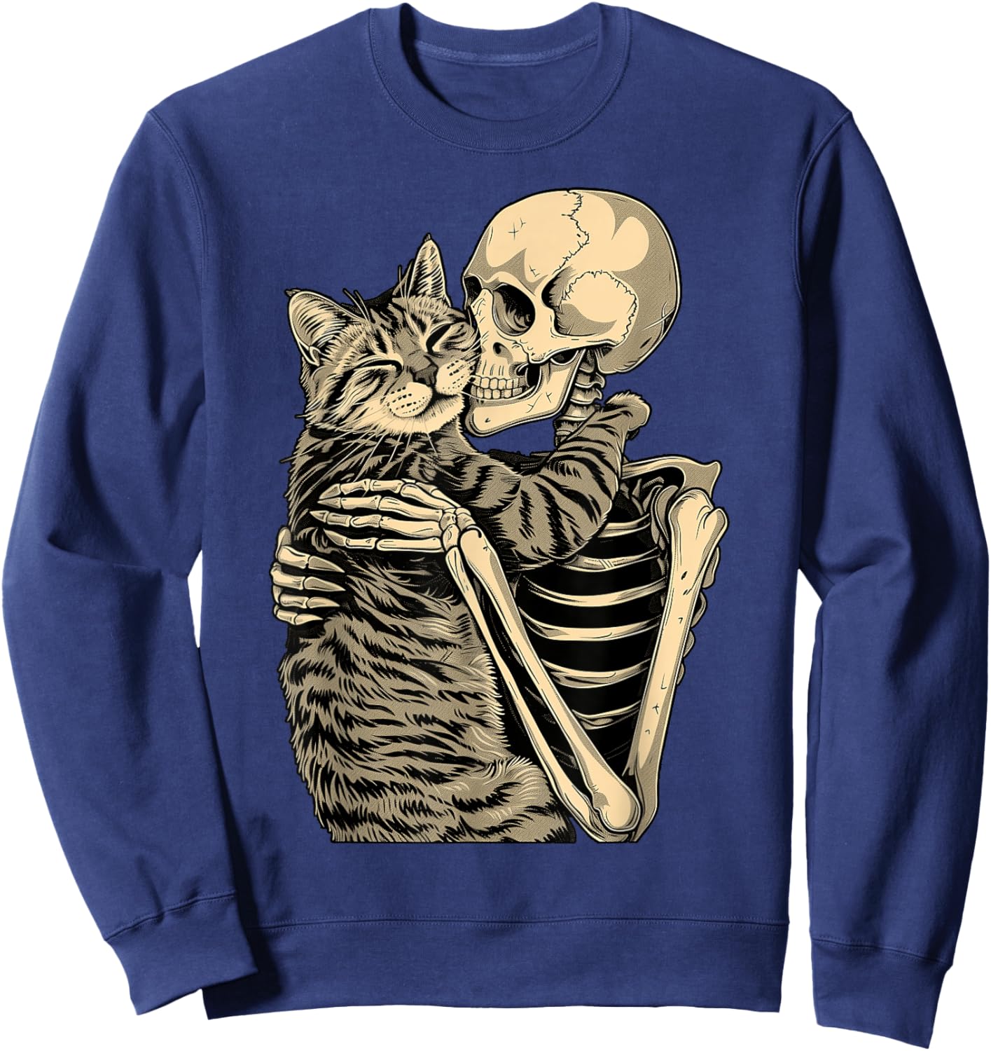 Skeleton Hugging Cat Halloween for Cat Lovers Sweatshirt - Sweatshirt | Navy