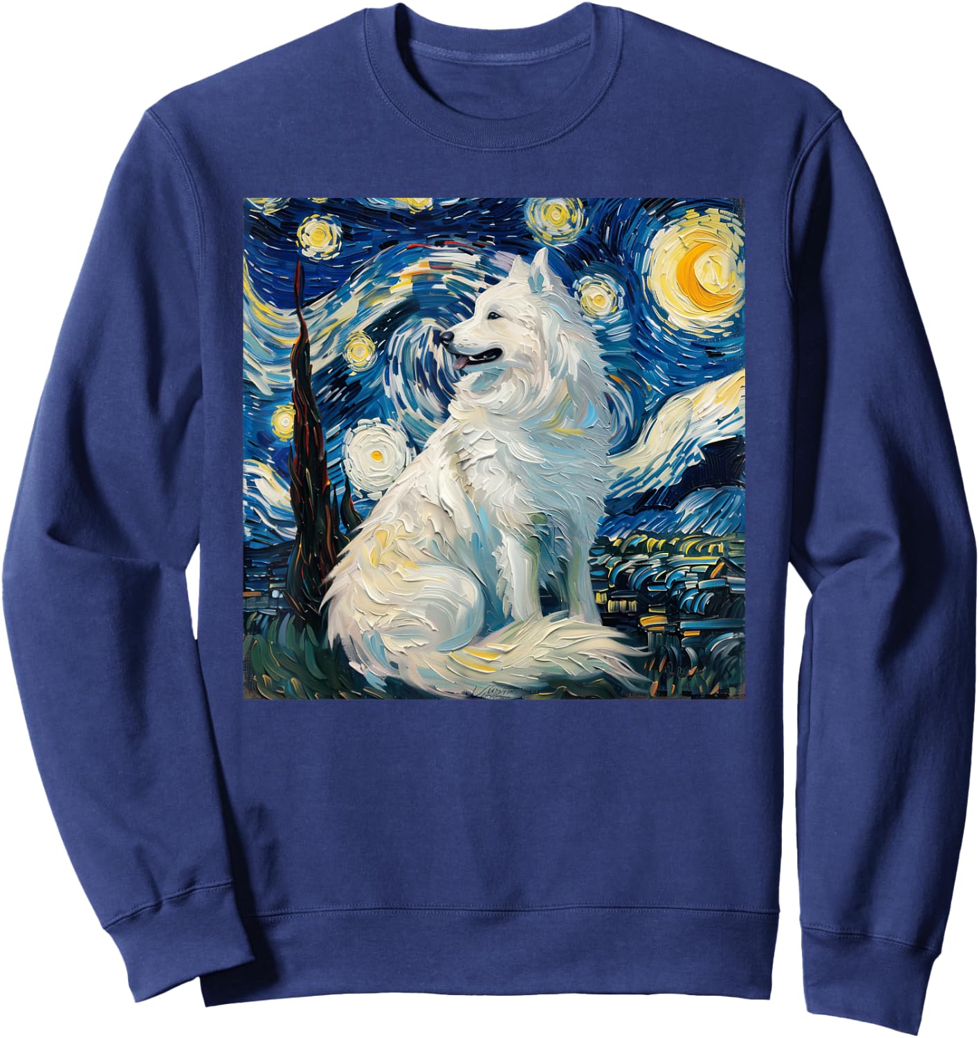 Samoyed Dog Van Gogh Starry Night Sweatshirt - Sweatshirt | Navy