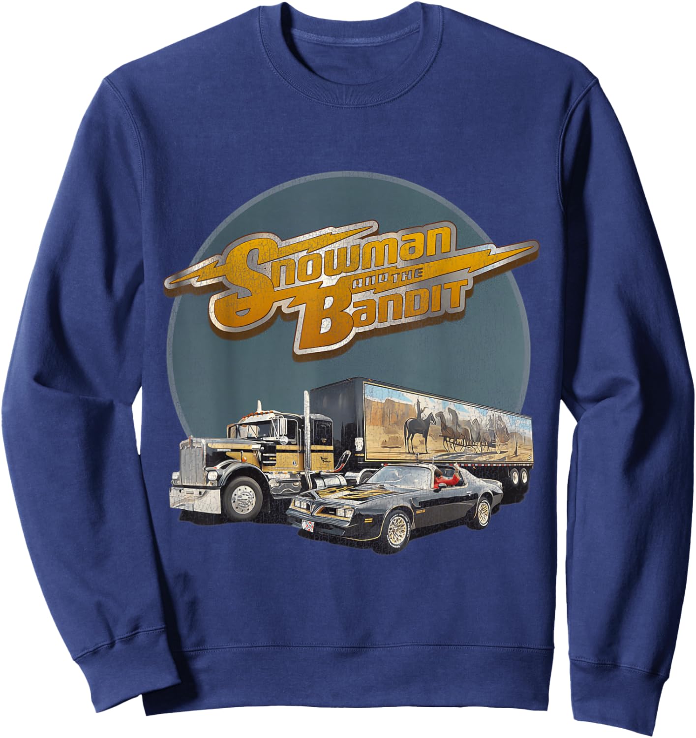 Huiibao Adult Retro Trucking Snowman And The Bandit - Black, Small Sweatshirt - Sweatshirt | Navy