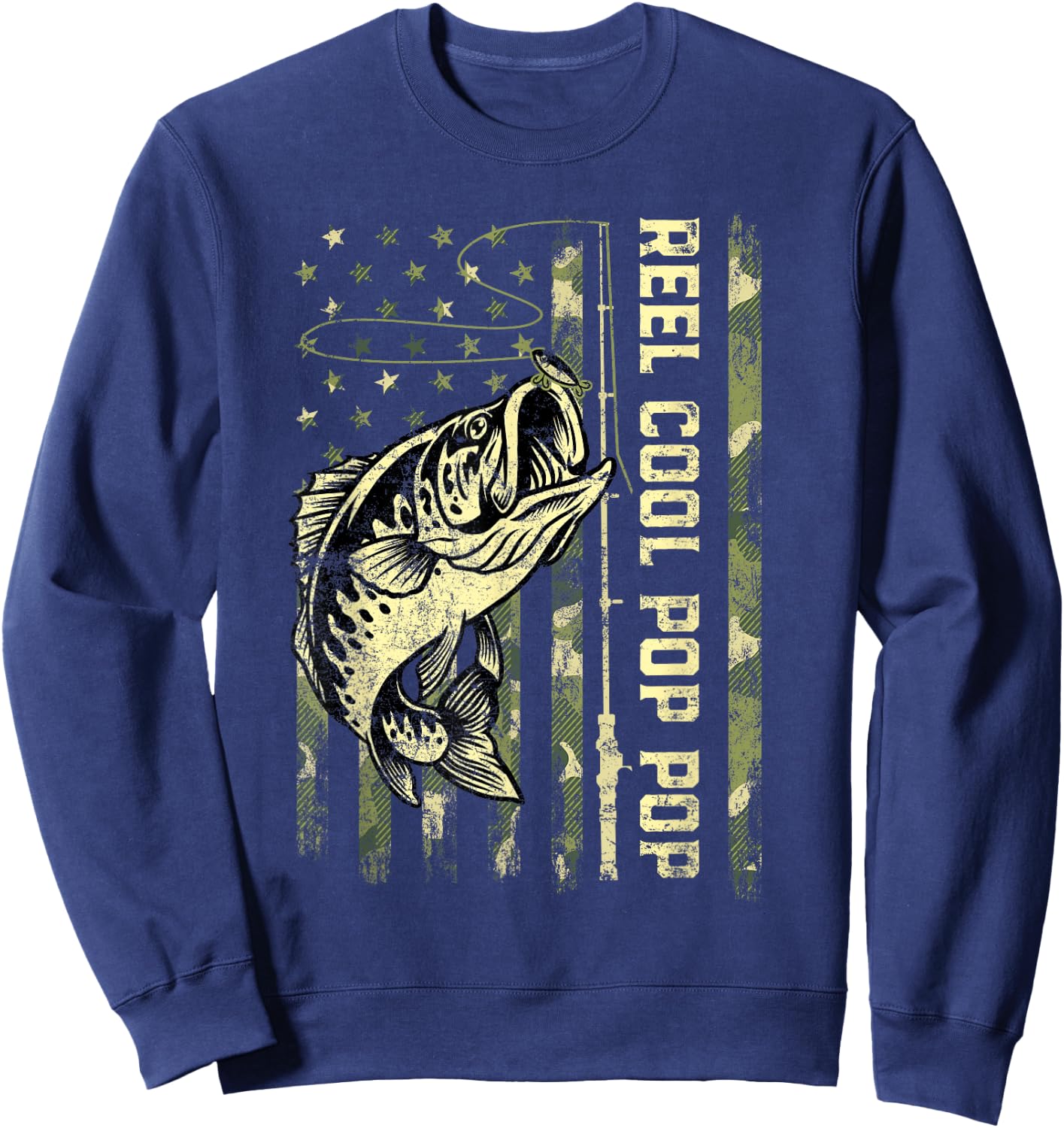Reel Cool Pop Pop Fisherman Camouflage Father's Day Sweatshirt - Sweatshirt | Navy