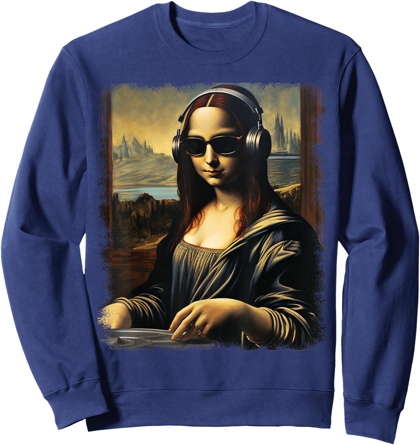 Mona Lisa as DJ | Trending Aesthetic Streetwear Sweatshirt - Sweatshirt | Navy
