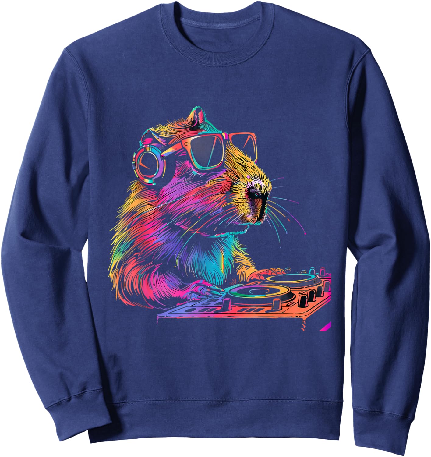 DJ Capybara Beatmaker Turntable DJ Capybara EDM Techno Sweatshirt - Sweatshirt | Navy