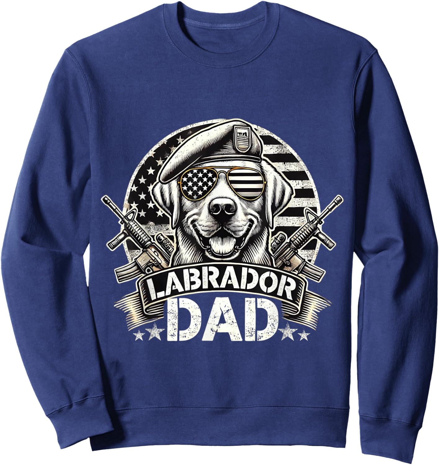 Labrador Dad K9 Military Gear Retro Vintage US Flag Sweatshirt - Sweatshirt | Navy