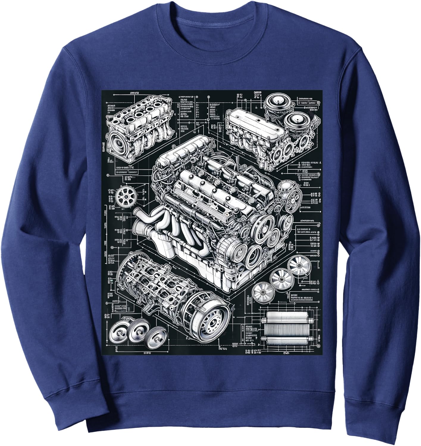 Legendary Engine Blueprint Ideal for Car Fans and Mechanics Sweatshirt - Sweatshirt | Navy