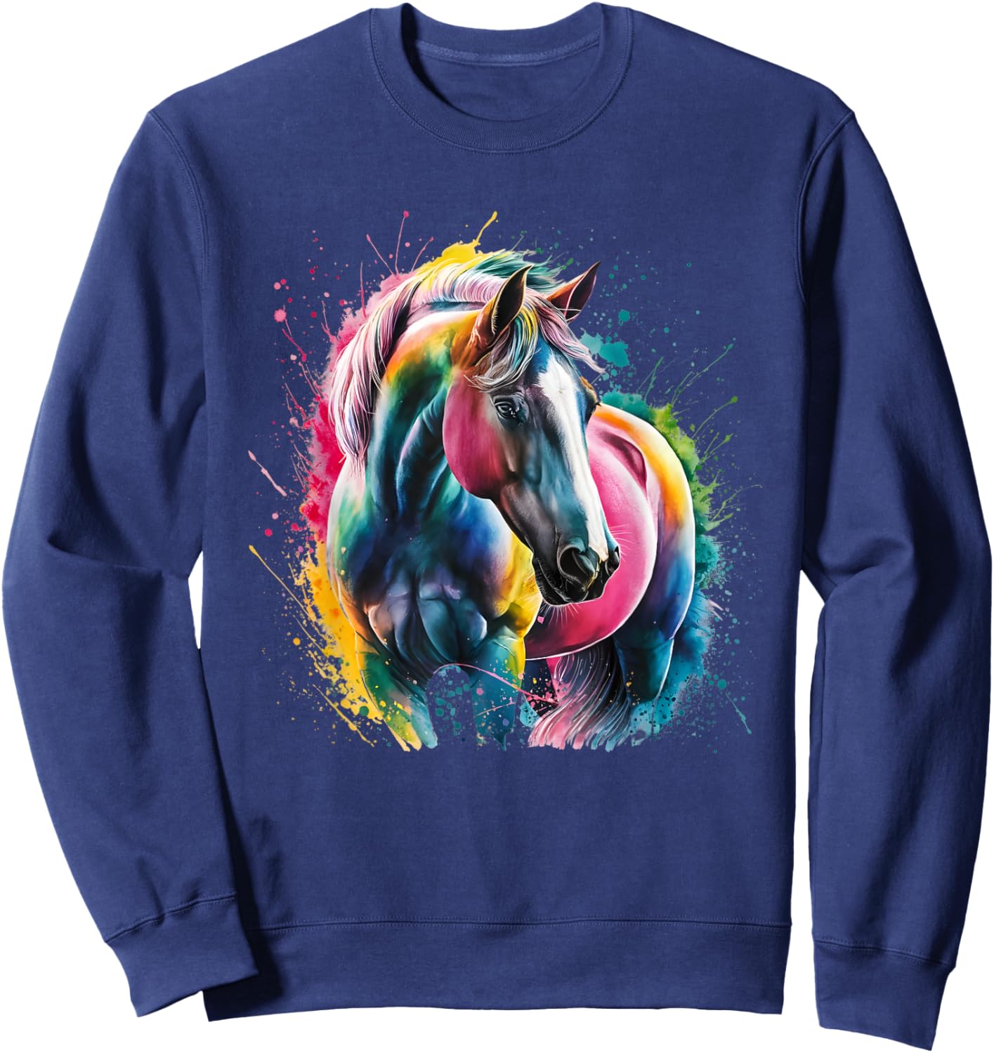 Horse Men Women Colourful Watercolour Horse Sweatshirt - Sweatshirt | Navy