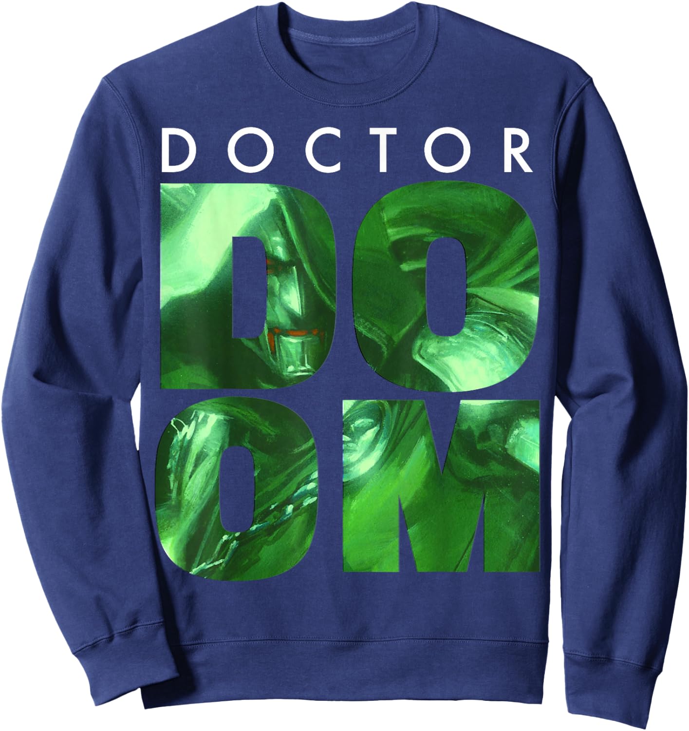 Marvel Doctor Doom Large Stacked Portrait Fill Text Sweatshirt - Sweatshirt | Navy