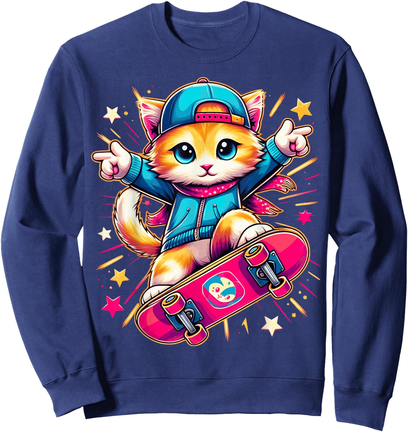 Skate Kitten Cute Adorable Cat Skating Fun Skateboard Tricks Sweatshirt - Sweatshirt | Navy